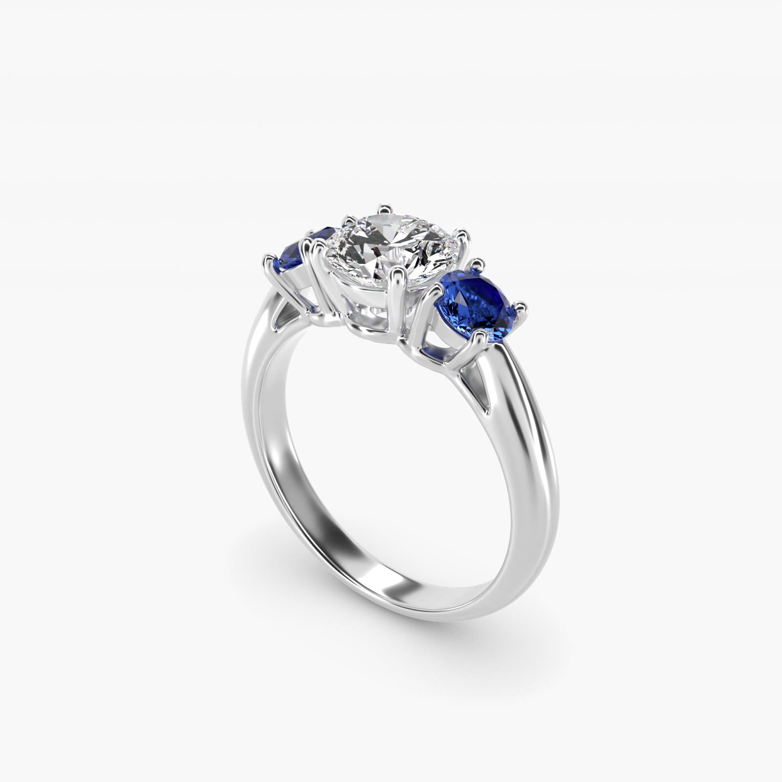 Round Blue Sapphire Three Stone Engagement Ring In Platinum By James Allen