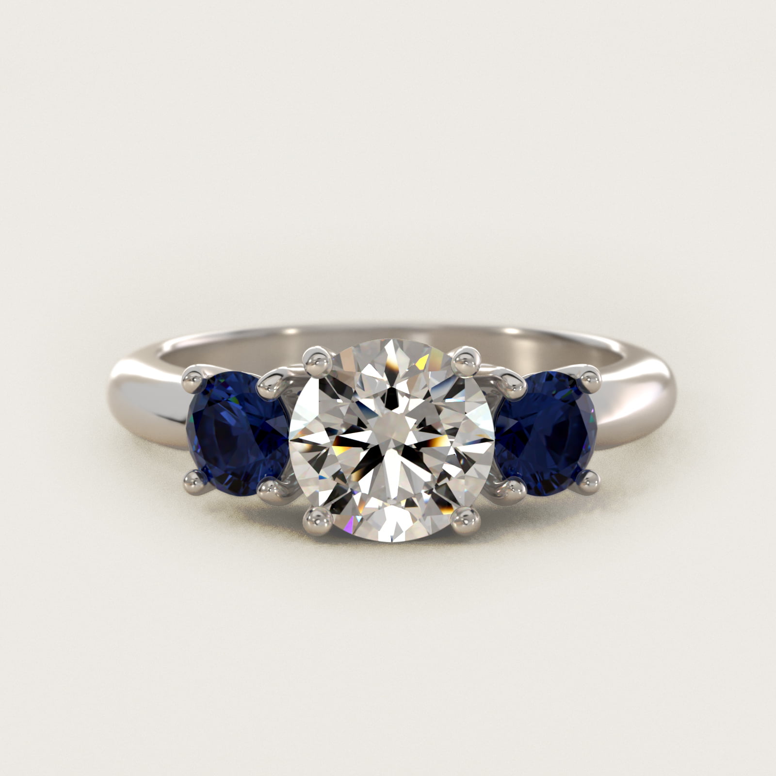 Round Blue Sapphire Three Stone Engagement Ring In Platinum By James Allen — Round center