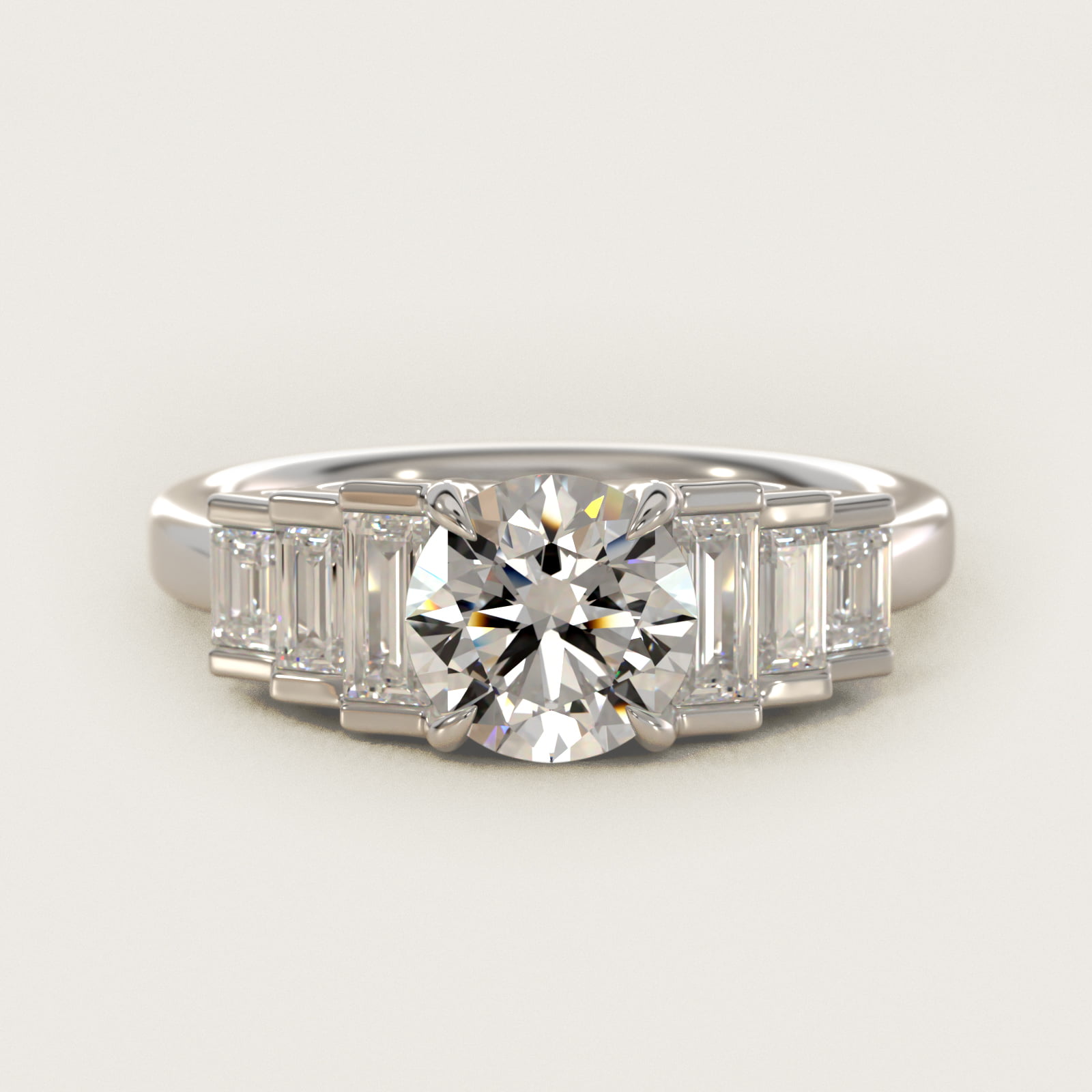 Escalating Baguette Side Stone Diamond Engagement Ring In Platinum By James Allen — Round center