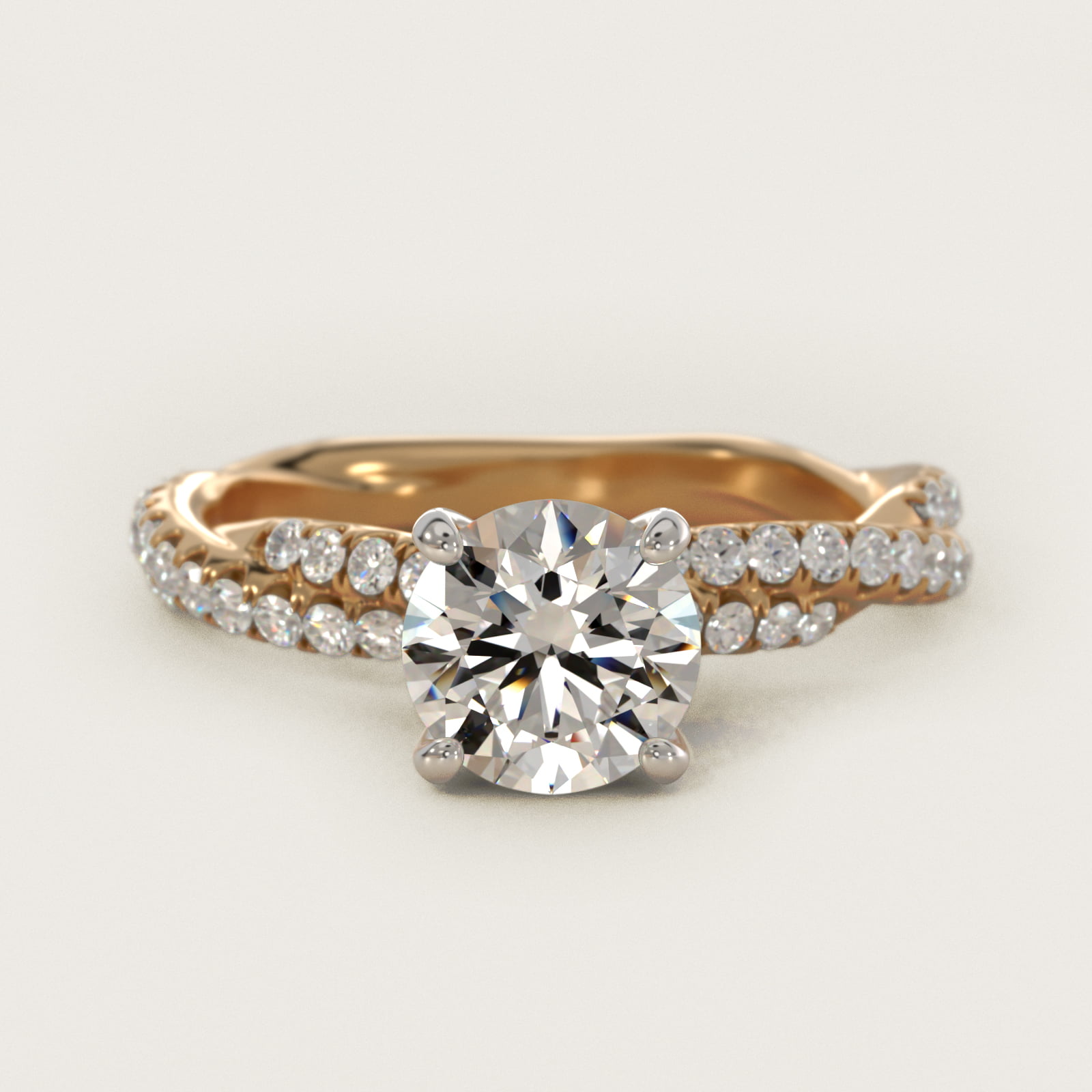 Pavé Twist Diamond Engagement Ring In 18K Yellow Gold By James Allen — Round center