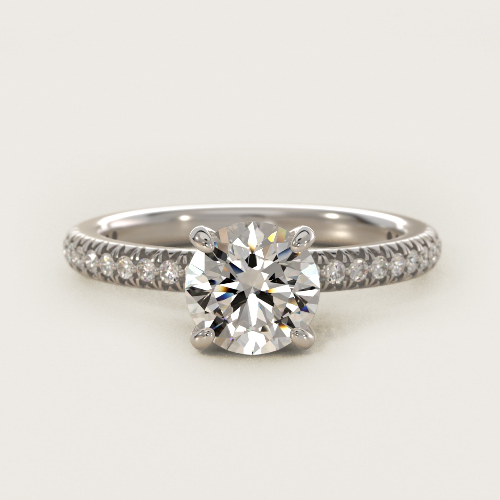 Pavé Contour Diamond Engagement Ring In 18K White Gold By James Allen — Round center