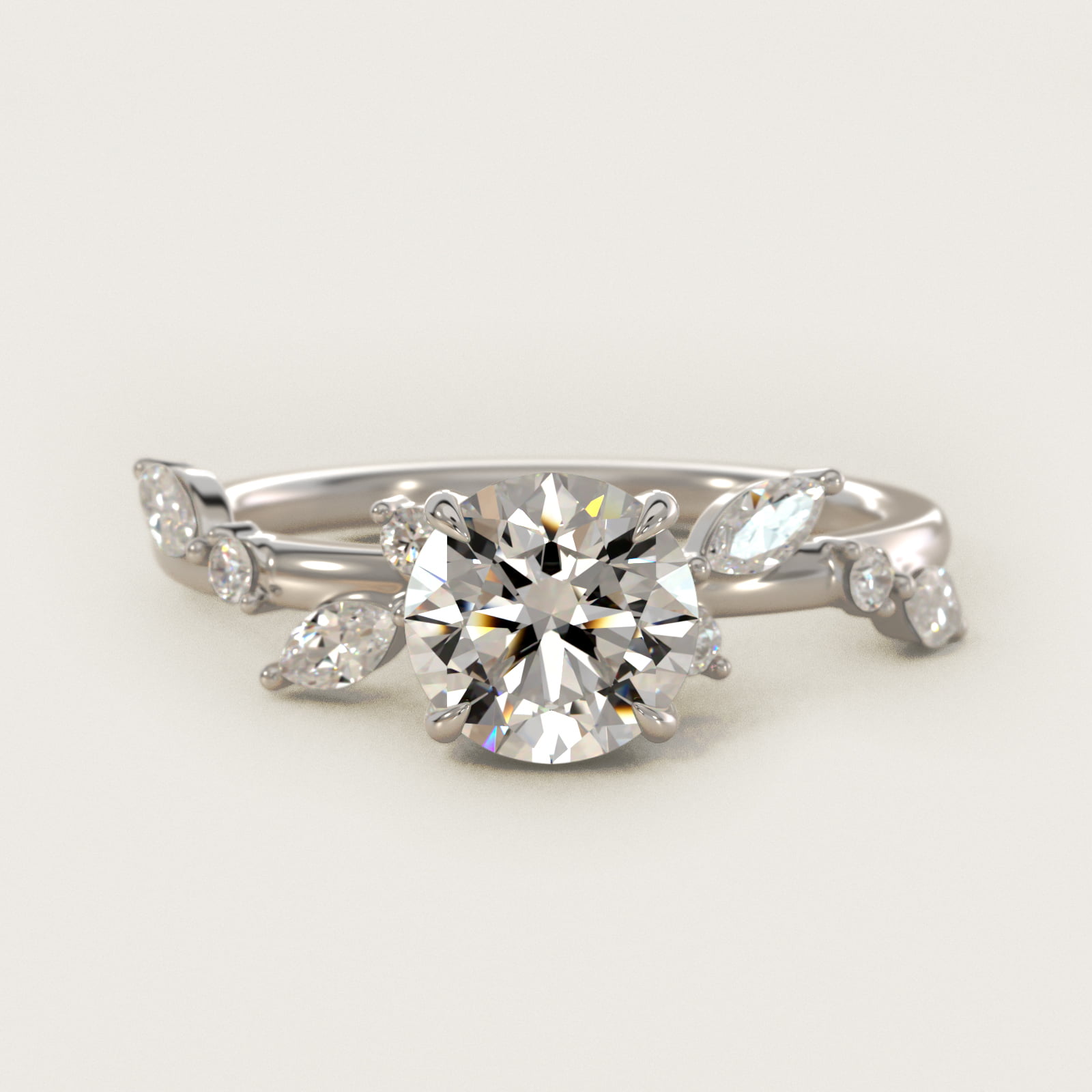 Diamond Whisper Side Stone Engagement Ring In 14K White Gold By James Allen — Round center