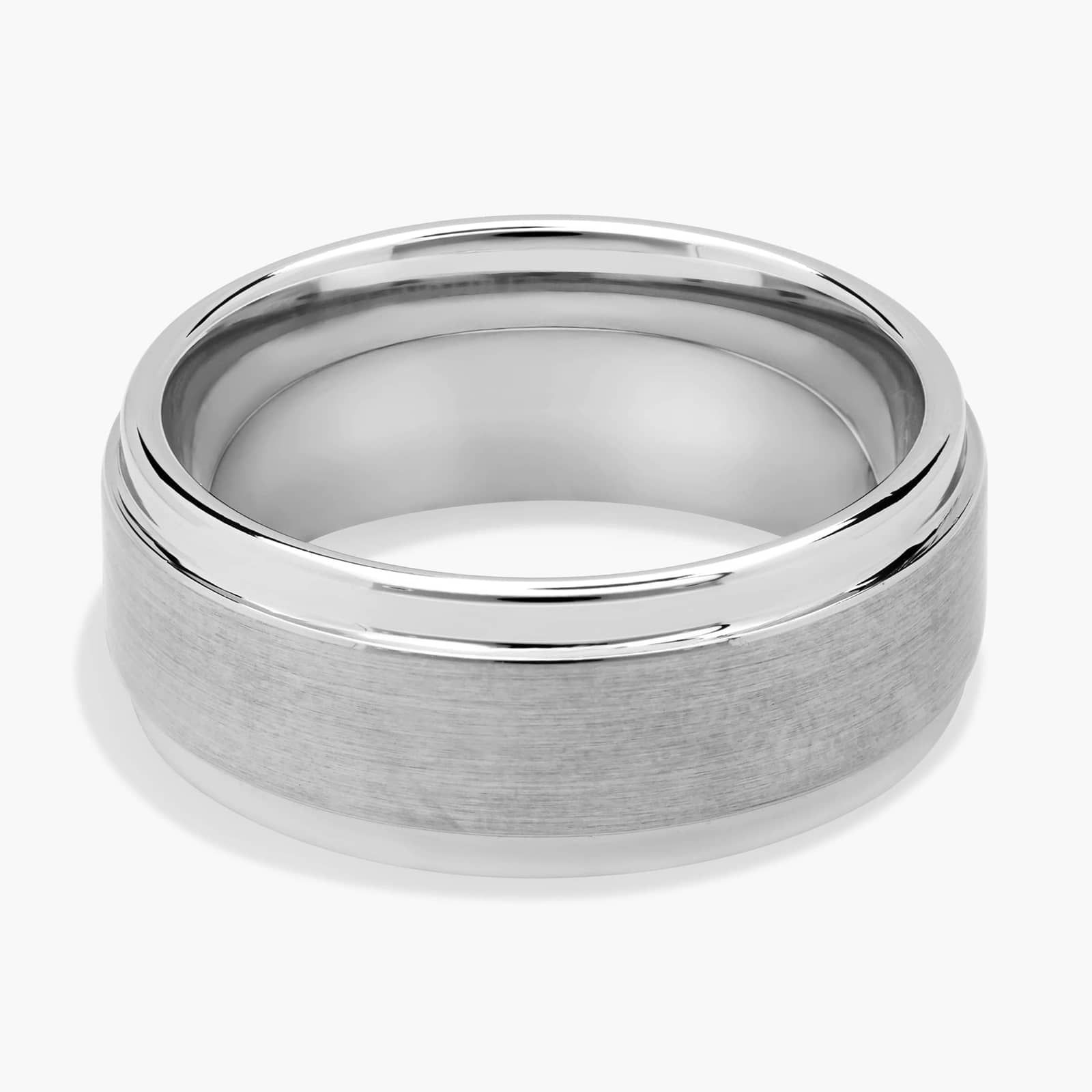 Brushed and Polished Comfort Fit Wedding Ring in White Tungsten Carbide (9mm)