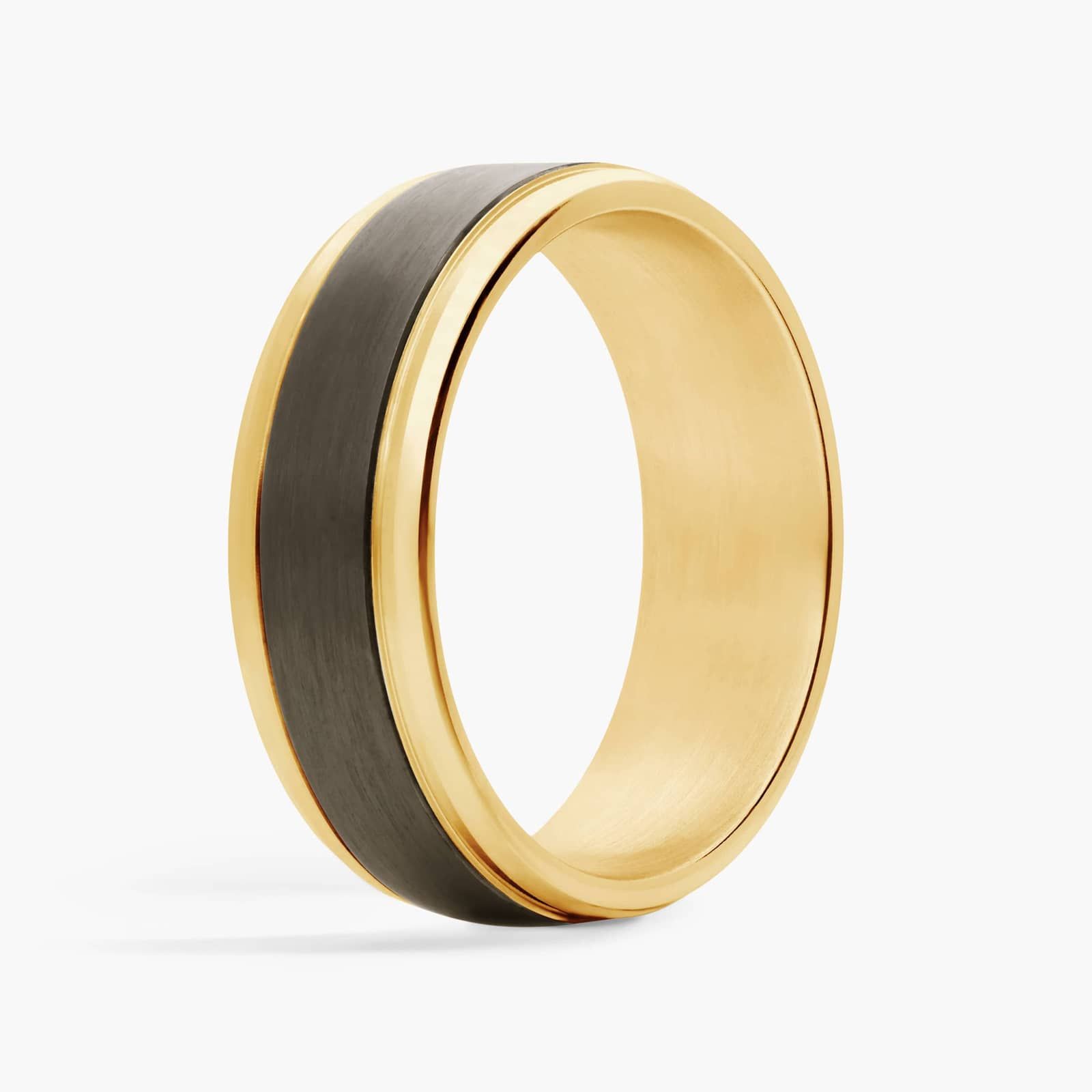 Satin Finish Wedding Ring in Black Titanium and 14k Yellow Gold (7mm) 2