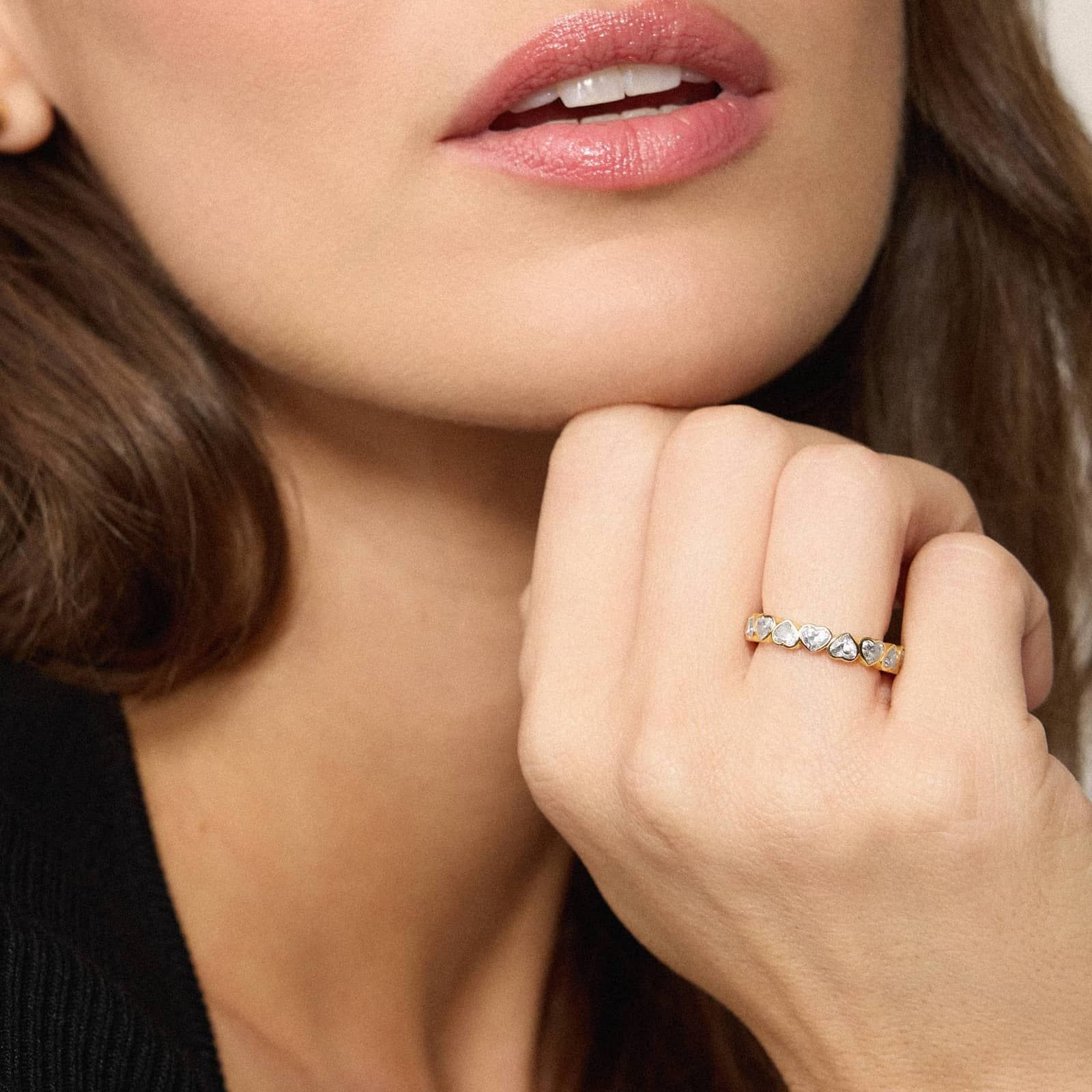 Heart Lab-Grown Diamond Bezel Eternity Ring in 14K Yellow Gold 4