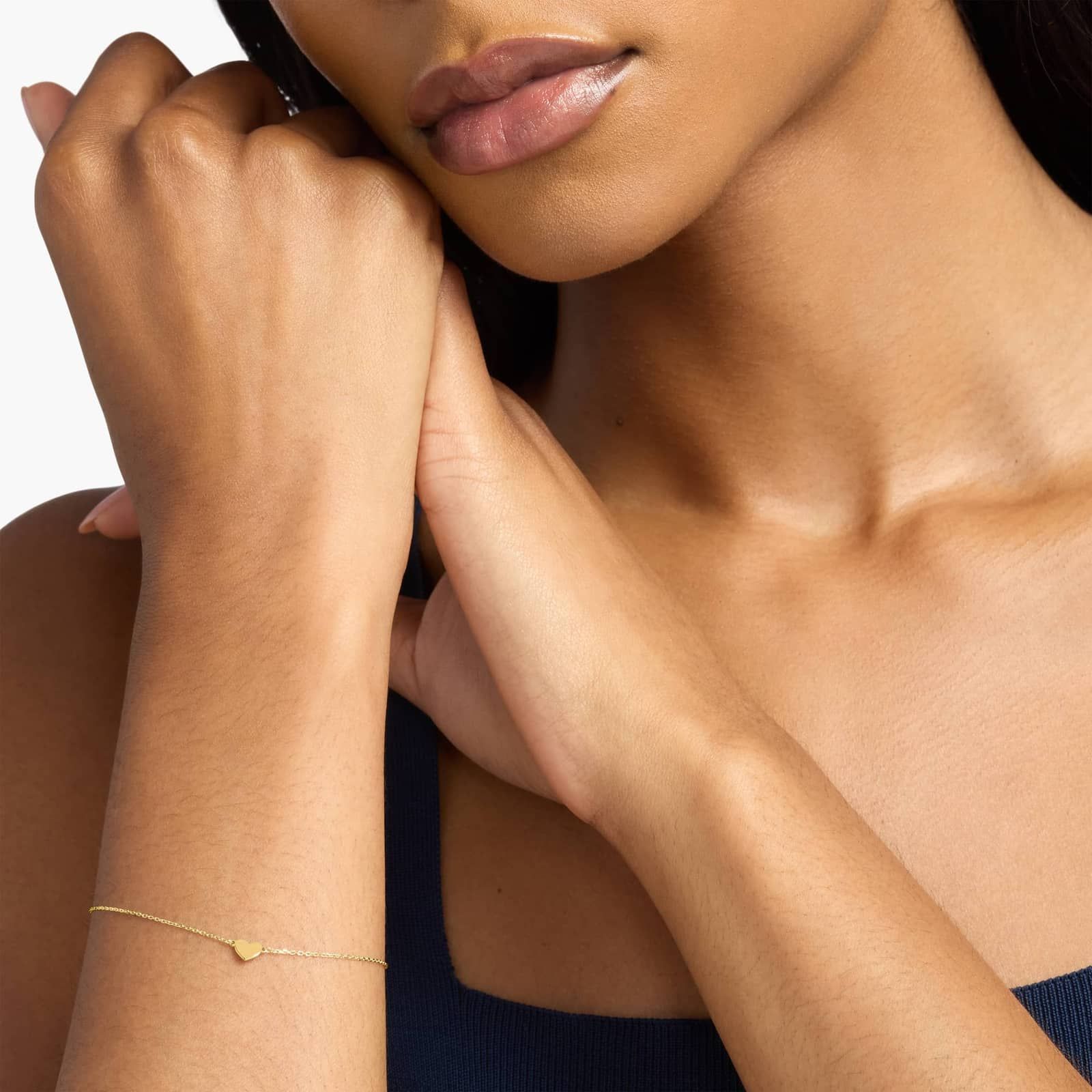 6.5"-7.5" Petite Heart Bracelet in 14k Yellow Gold (7.9 mm) 3