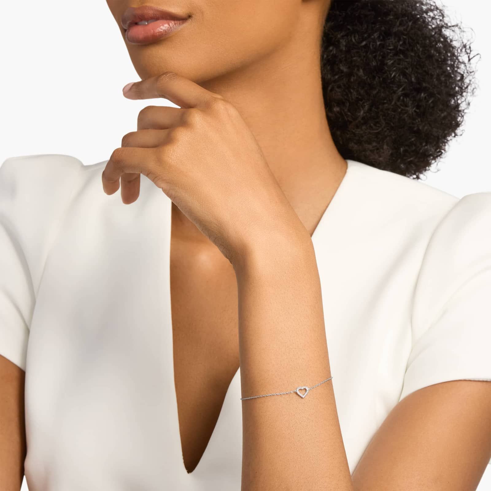 Mini Diamond Open Heart Bracelet in 14k White Gold 3