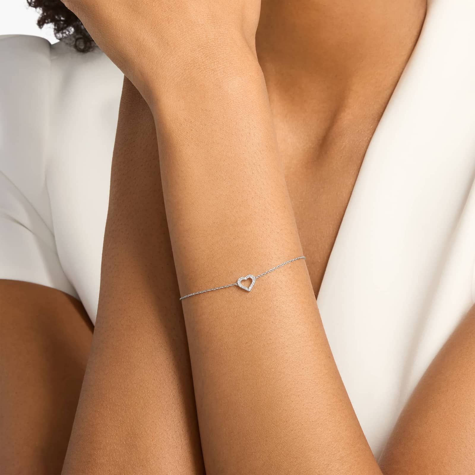 Mini Diamond Open Heart Bracelet in 14k White Gold 4