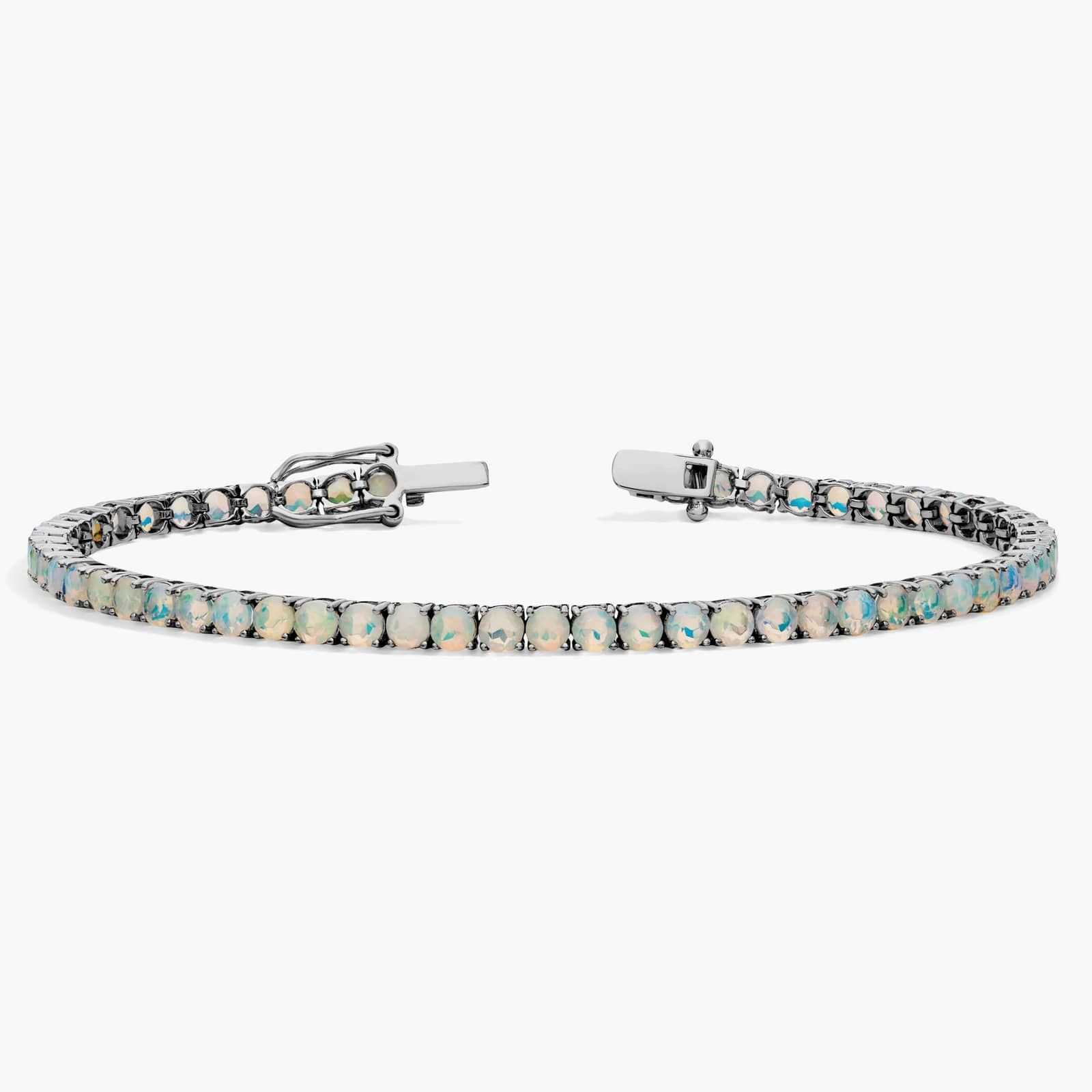 Opal Birthstone Tennis Bracelet in 14K White Gold 2