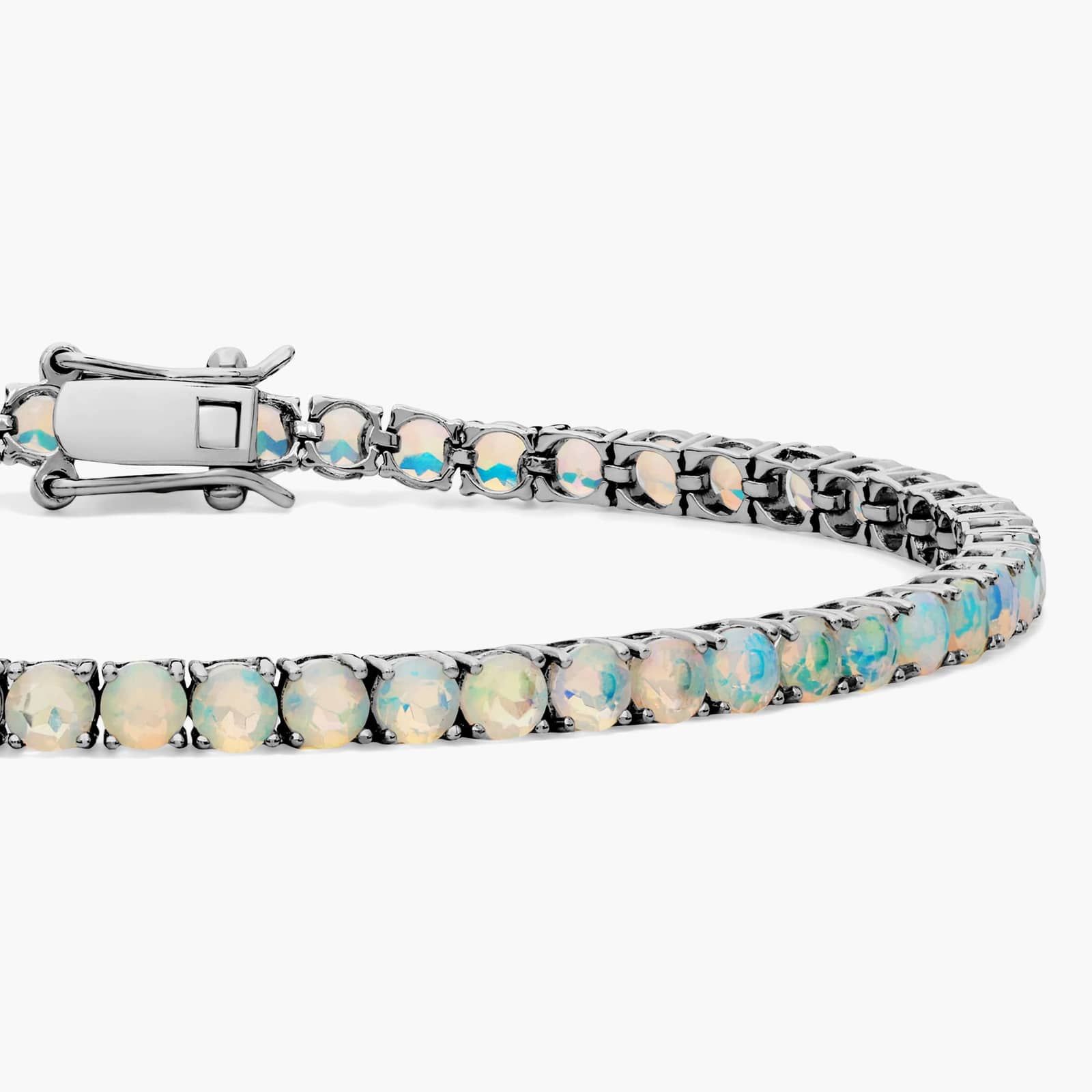 Opal Birthstone Tennis Bracelet in 14K White Gold 3