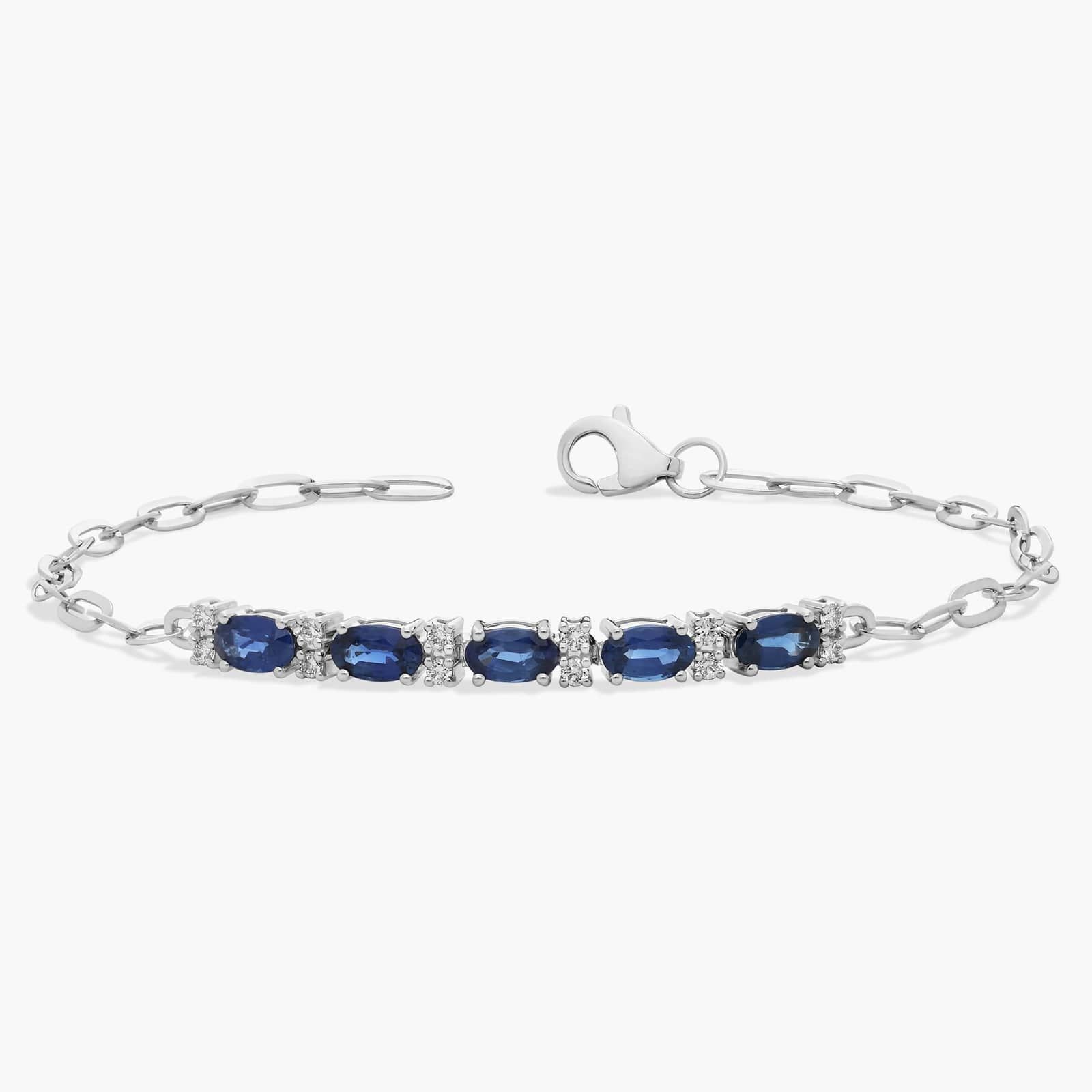 Diamond and Sapphire Paperclip Bracelet in 14K White Gold 2