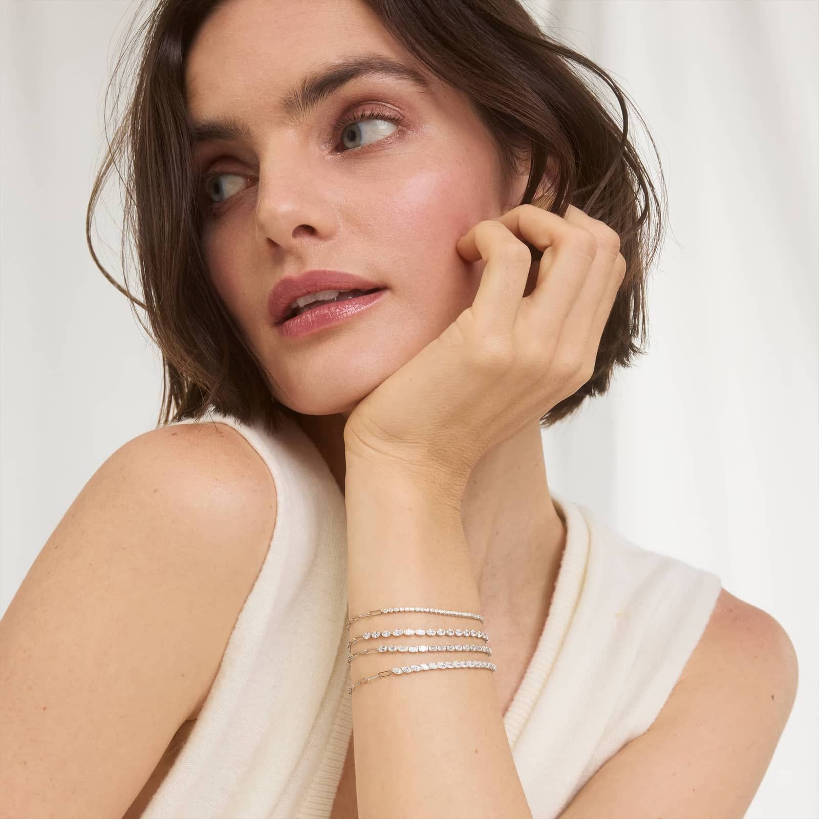 Mini Half Tennis Bracelet With 0.50 CTW Round Partial Bezel Diamonds In 14K White Gold 4