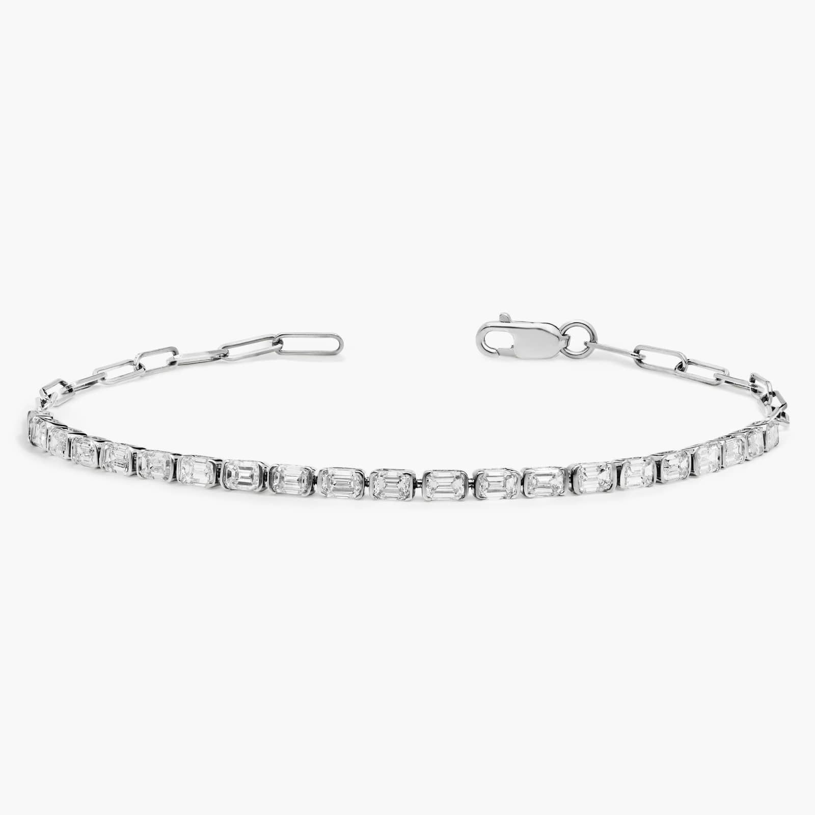 Mini Half Tennis Bracelet With 2 CTW Emerald Cut Lab-Grown Diamonds In 14K White Gold 2