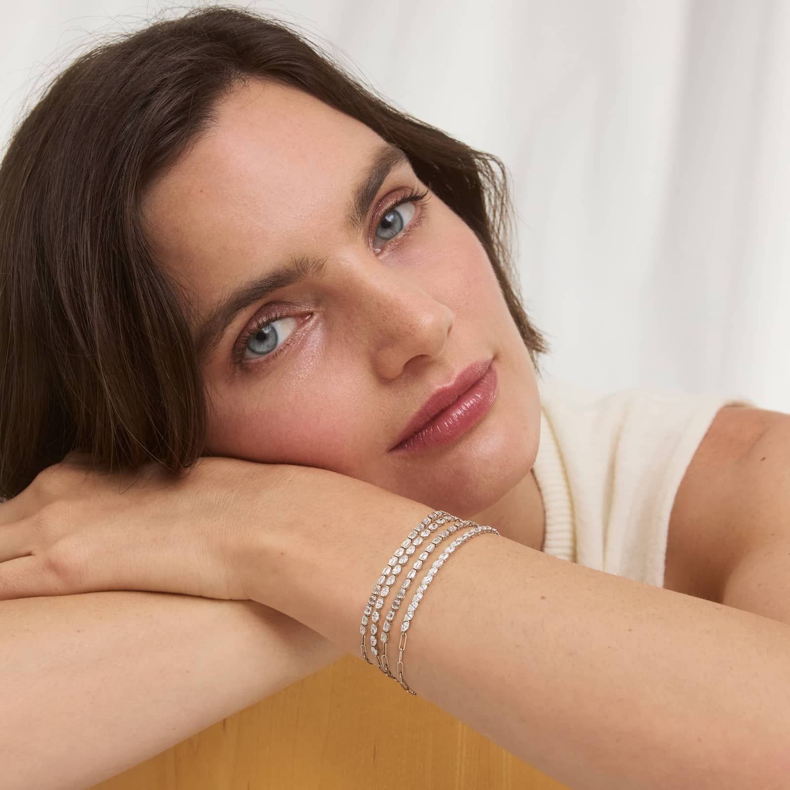 Mini Half Tennis Bracelet With 2 CTW Emerald Cut Lab-Grown Diamonds In 14K White Gold 3