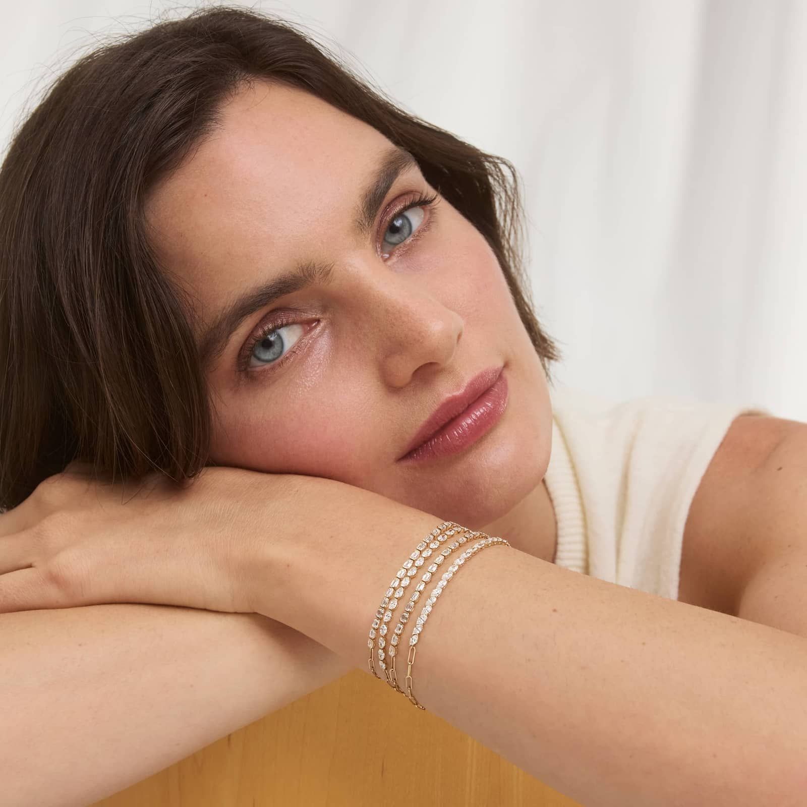 Mini Half Tennis Bracelet With 2 CTW Emerald Cut Lab-Grown Diamonds In 14K Yellow Gold 3