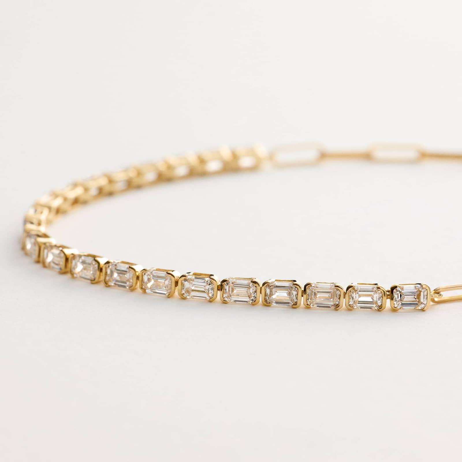 Mini Half Tennis Bracelet With 2 CTW Emerald Cut Lab-Grown Diamonds In 14K Yellow Gold 4