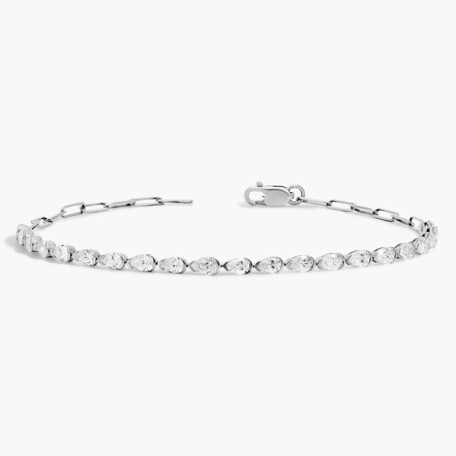 Mini Half Tennis Bracelet With 2 CTW Pear Cut Diamonds In 14K White Gold 2