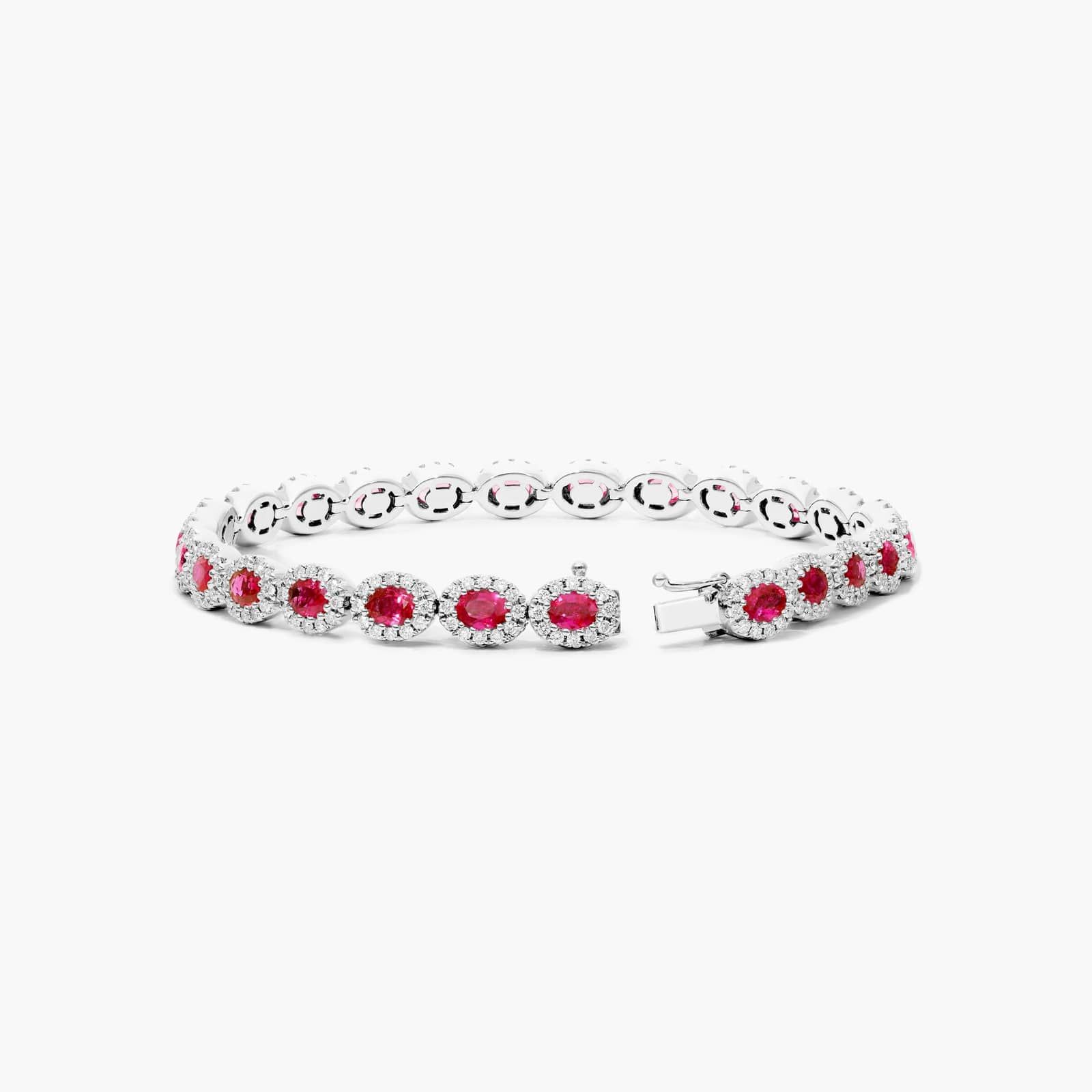 Oval Cut Ruby And Diamond Halo Bracelet In 14K White Gold By James Allen 2