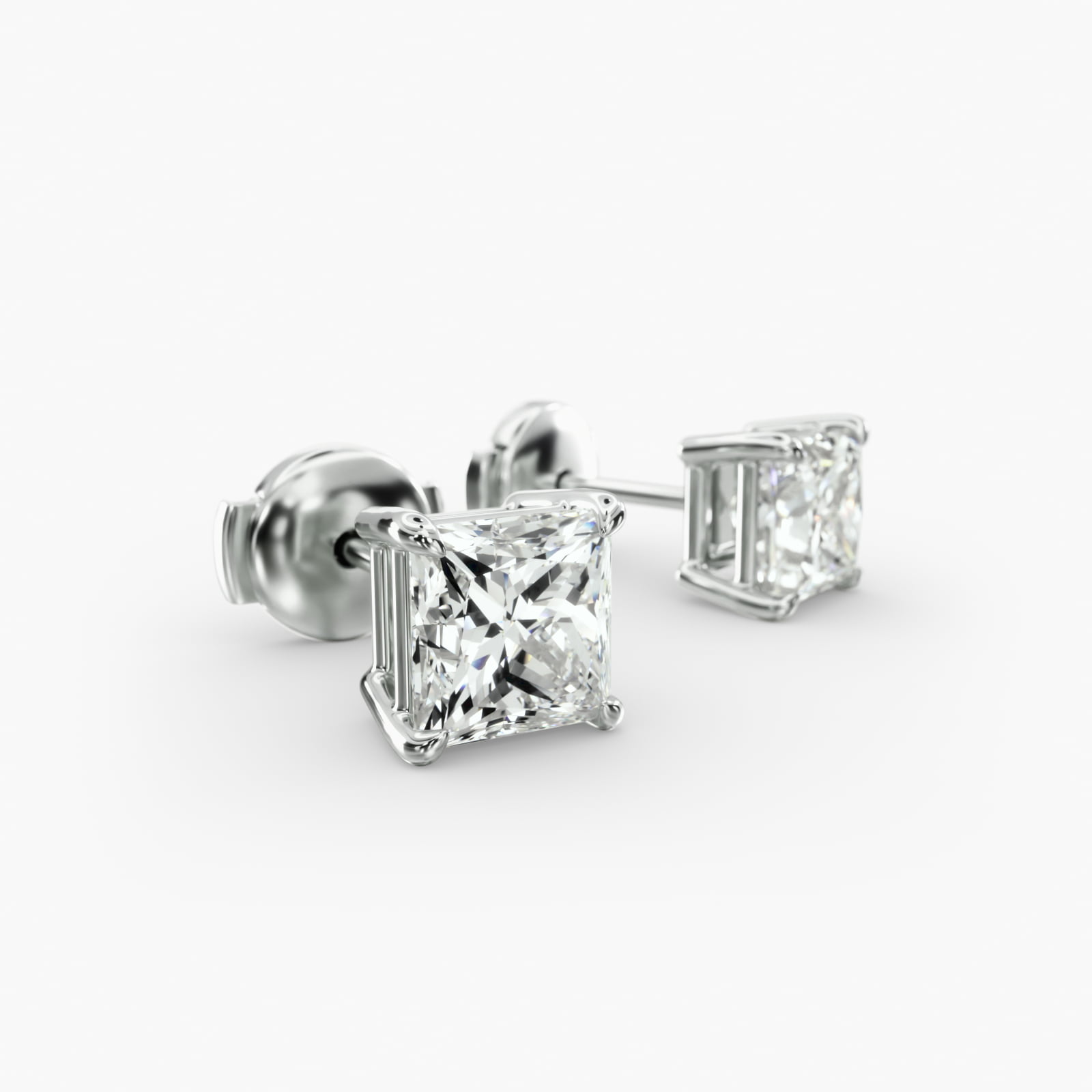 Princess Cut Diamond Stud Earrings In Platinum (Setting) 2