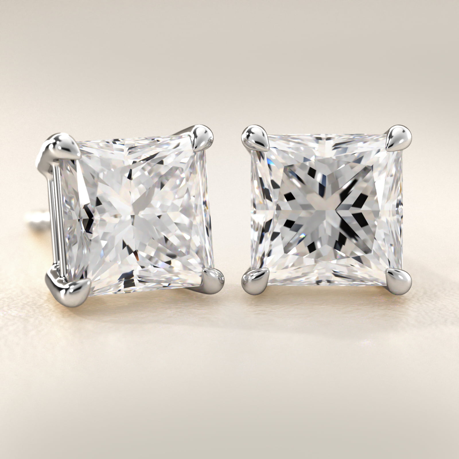 Princess Cut Diamond Stud Earrings In Platinum (Setting)