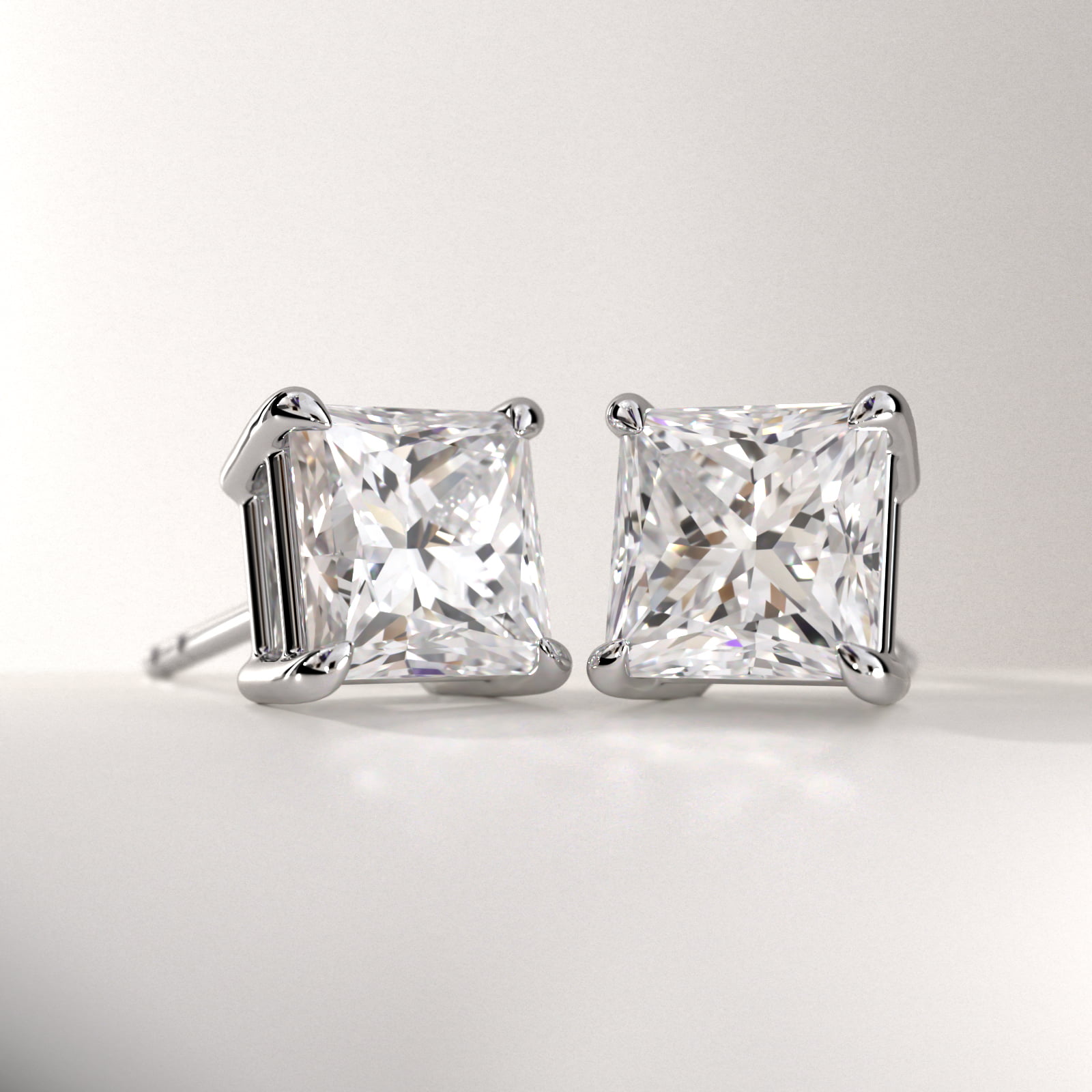 Princess Cut Diamond Stud Earrings In Platinum (Setting) 5
