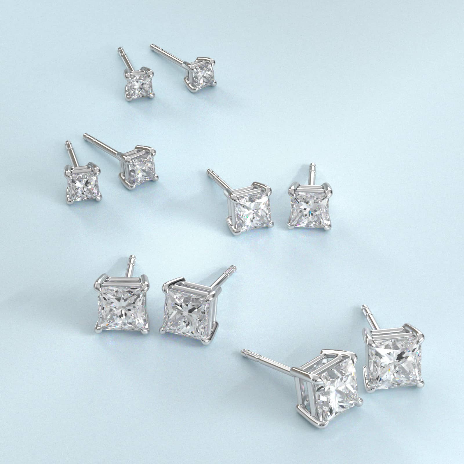 Princess Cut Diamond Stud Earrings In Platinum (Setting) 3