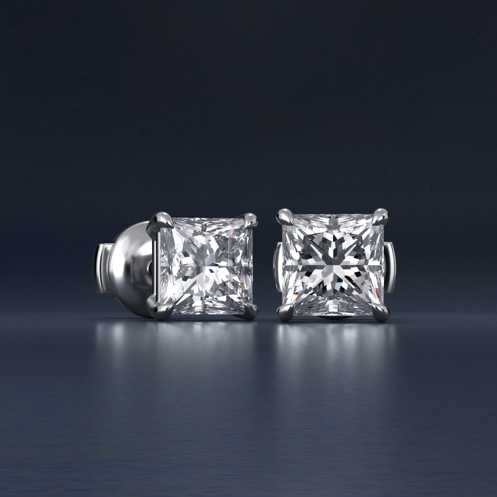 Princess Cut Diamond Stud Earrings In Platinum (Setting) 4