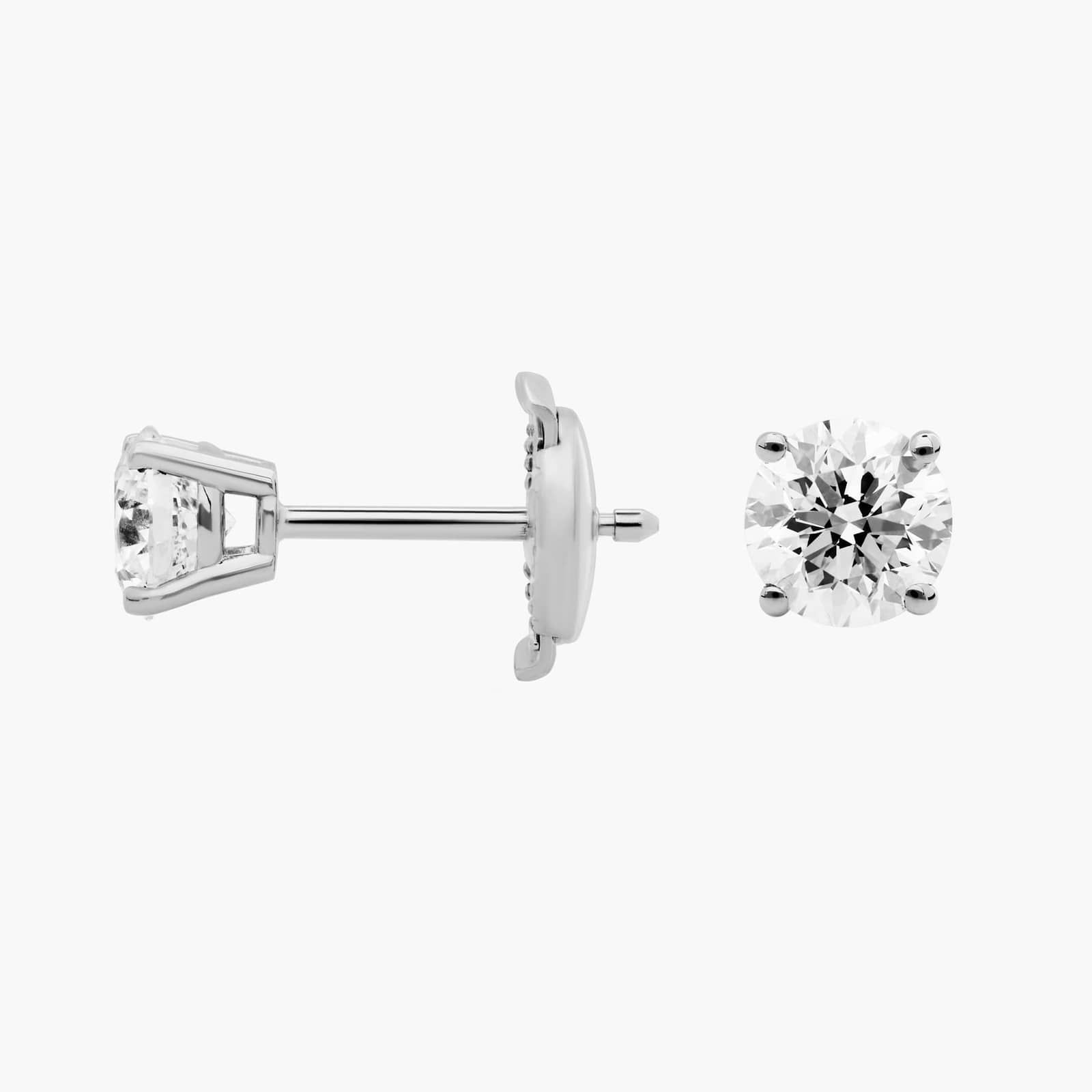 Four Prong Round Brilliant Lab Grown Diamond Stud Earrings in 14k White Gold (1 Ct. tw. - F-G / VS2-SI1) 2