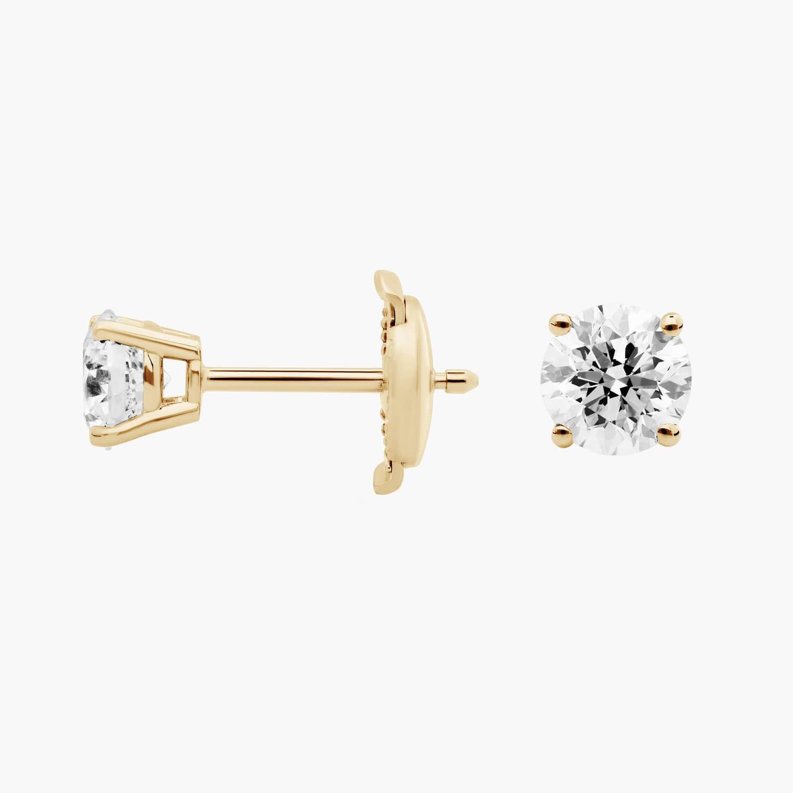 Four Prong Round Brilliant Diamond Stud Earrings In 14K Yellow Gold (1 Ct. tw. - H-I / SI1-SI2) 2