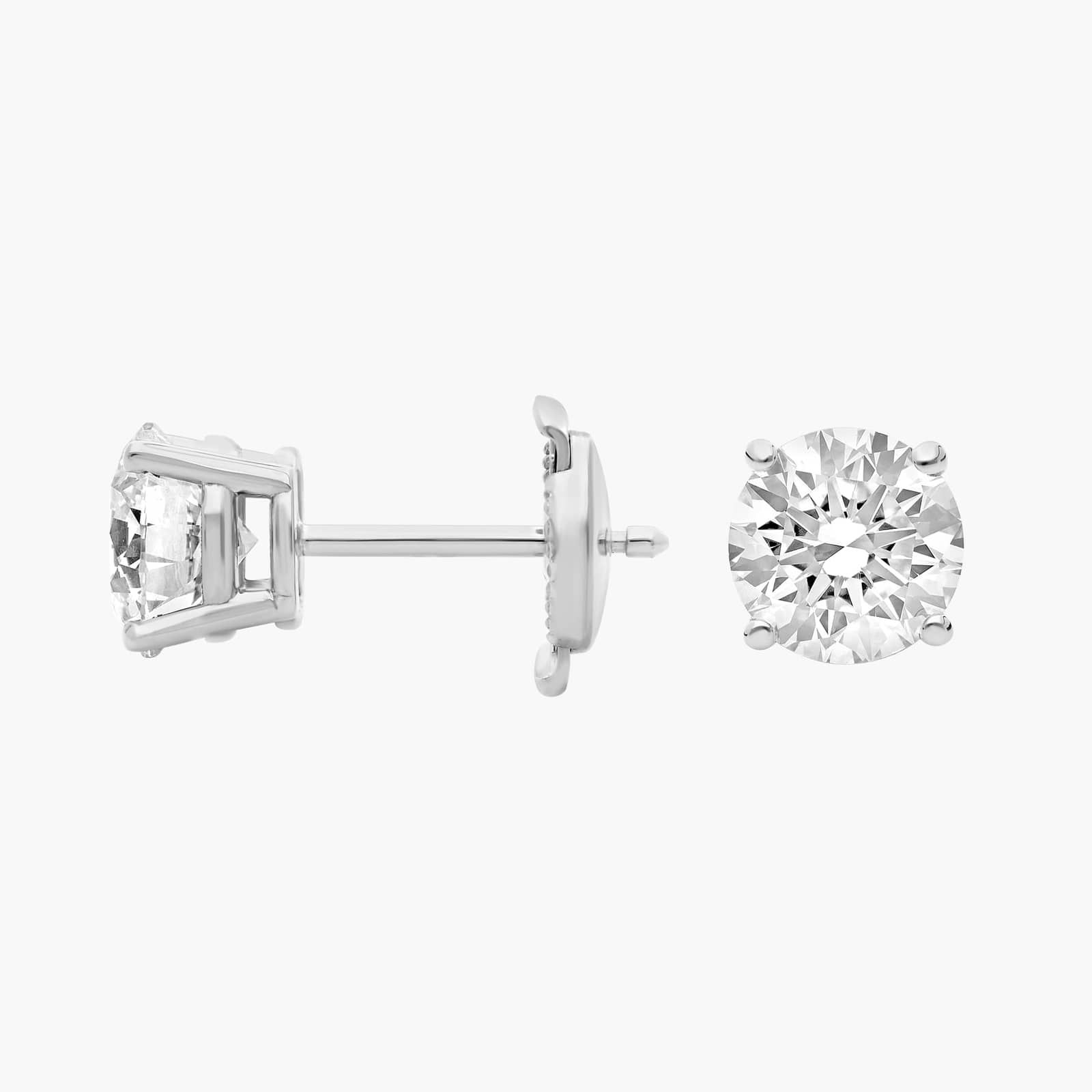 Four Prong Round Brilliant Lab Grown Diamond Stud Earrings in 14k White Gold (2 Ct. tw. - F-G / VS2-SI1) 2