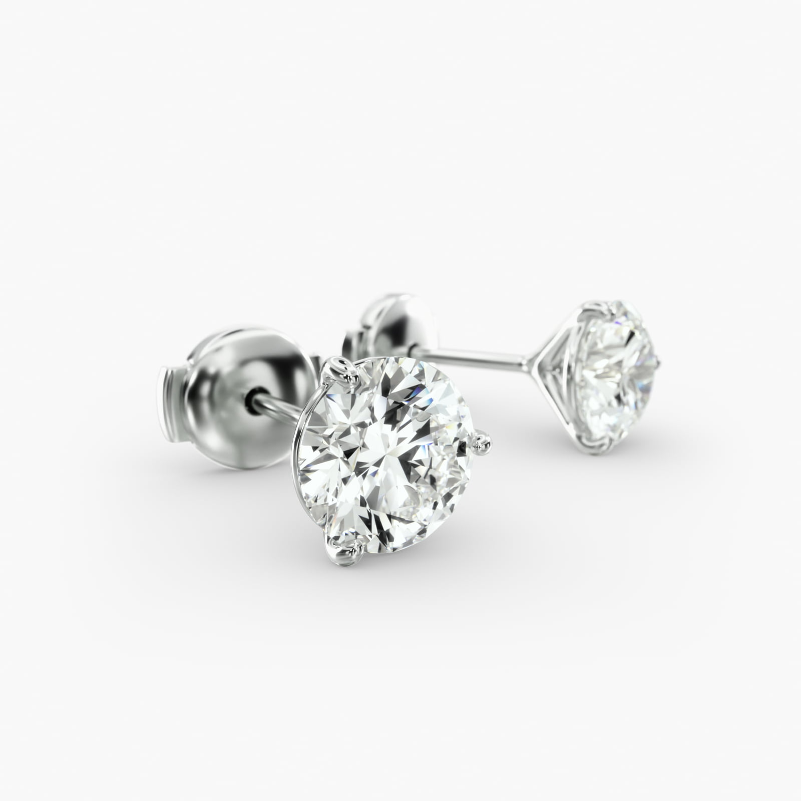 Three Prong Martini Stud Earring In 14K White Gold (Setting)