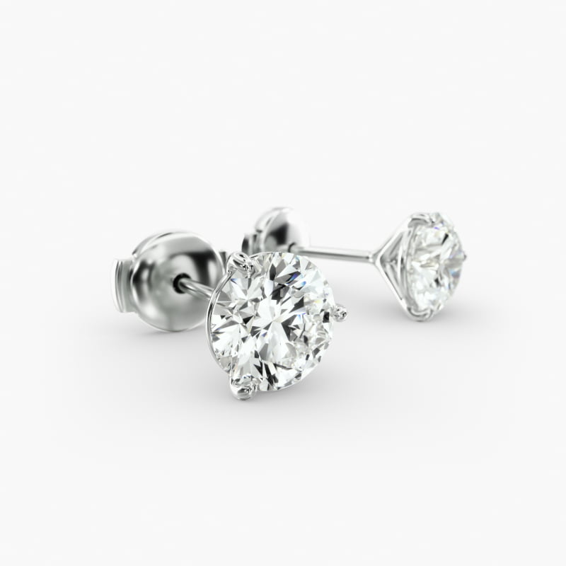 Three Prong Martini Round Brilliant Diamond Earrings In 14K White Gold (3/4 Ct. tw. - H-I / SI1-SI2) 3