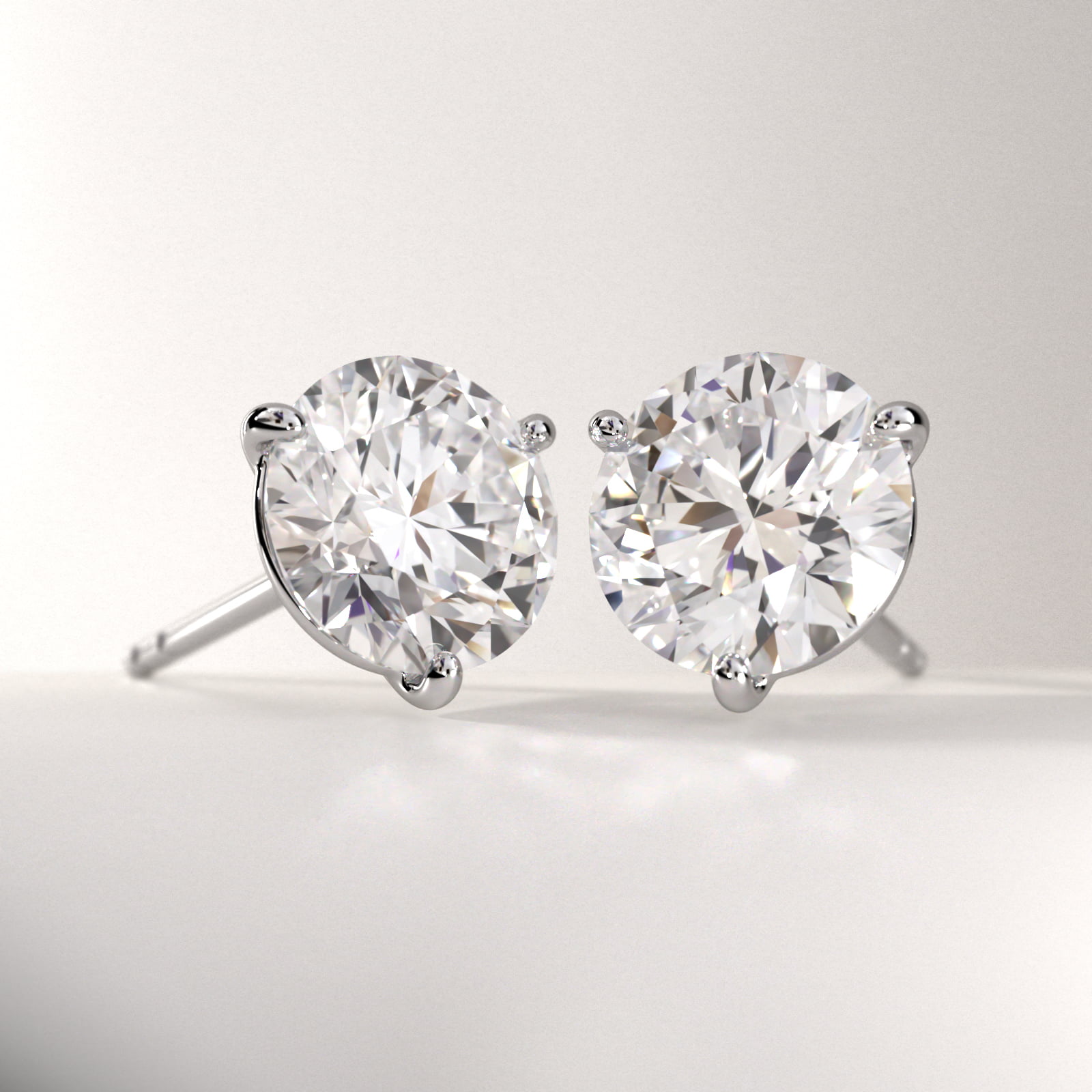 Three Prong Martini Stud Earring In 14K White Gold (Setting) 2