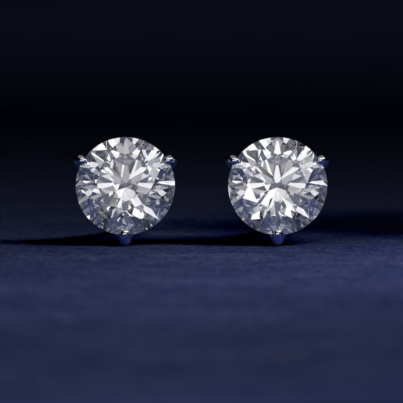 Three Prong Martini Round Brilliant Diamond Earrings In 14K White Gold (3/4 Ct. tw. - H-I / SI1-SI2) 8