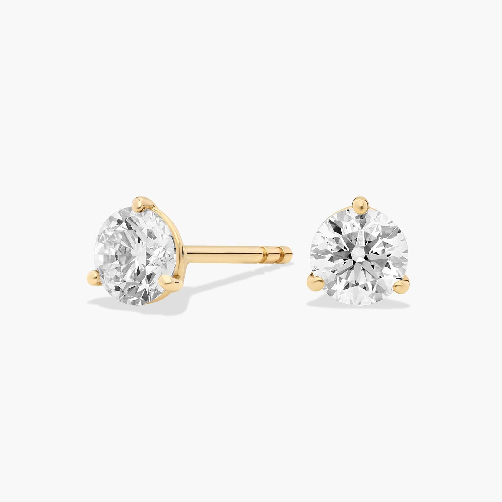 Three Prong Martini Round Brilliant Diamond Earrings In 14K Yellow Gold (3/4 Ct. tw. - H-I / SI1-SI2)