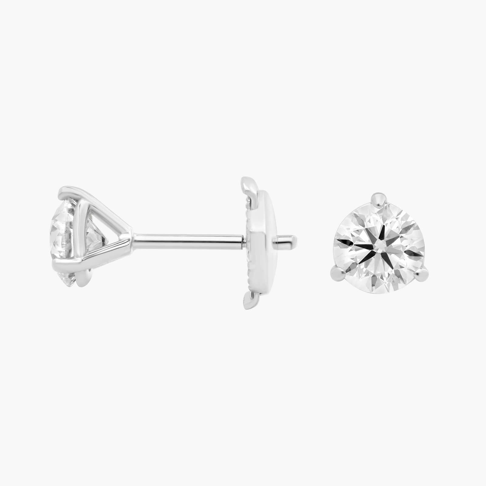 Three Prong Martini Round Brilliant Diamond Earrings In 14K White Gold (1 Ct. tw. - H-I / SI1-SI2) 2