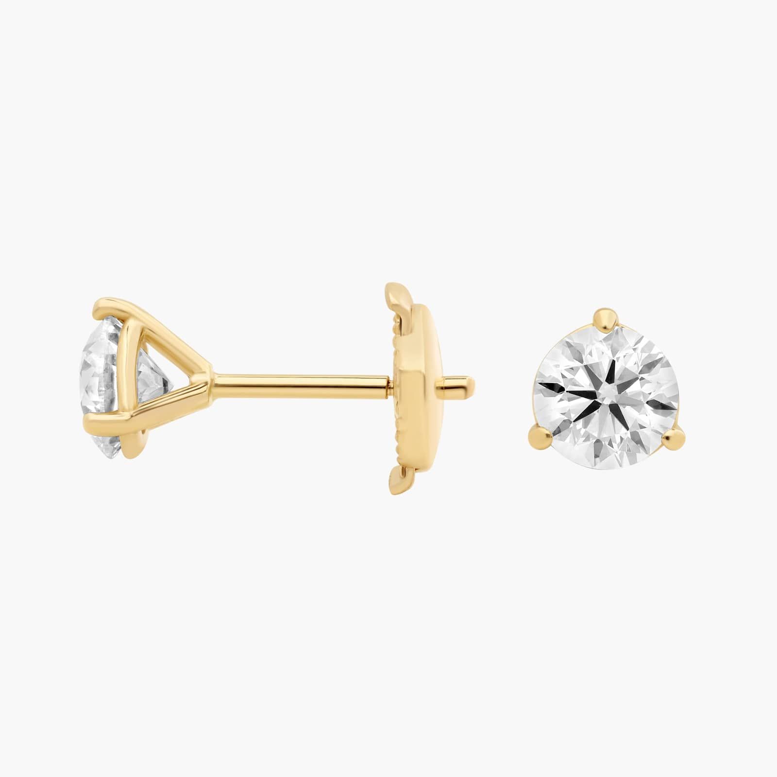 Three Prong Martini Round Brilliant Lab Grown Diamond Earrings In 14K Yellow Gold (1 Ct. tw. - F-G / VS2-SI1) 2