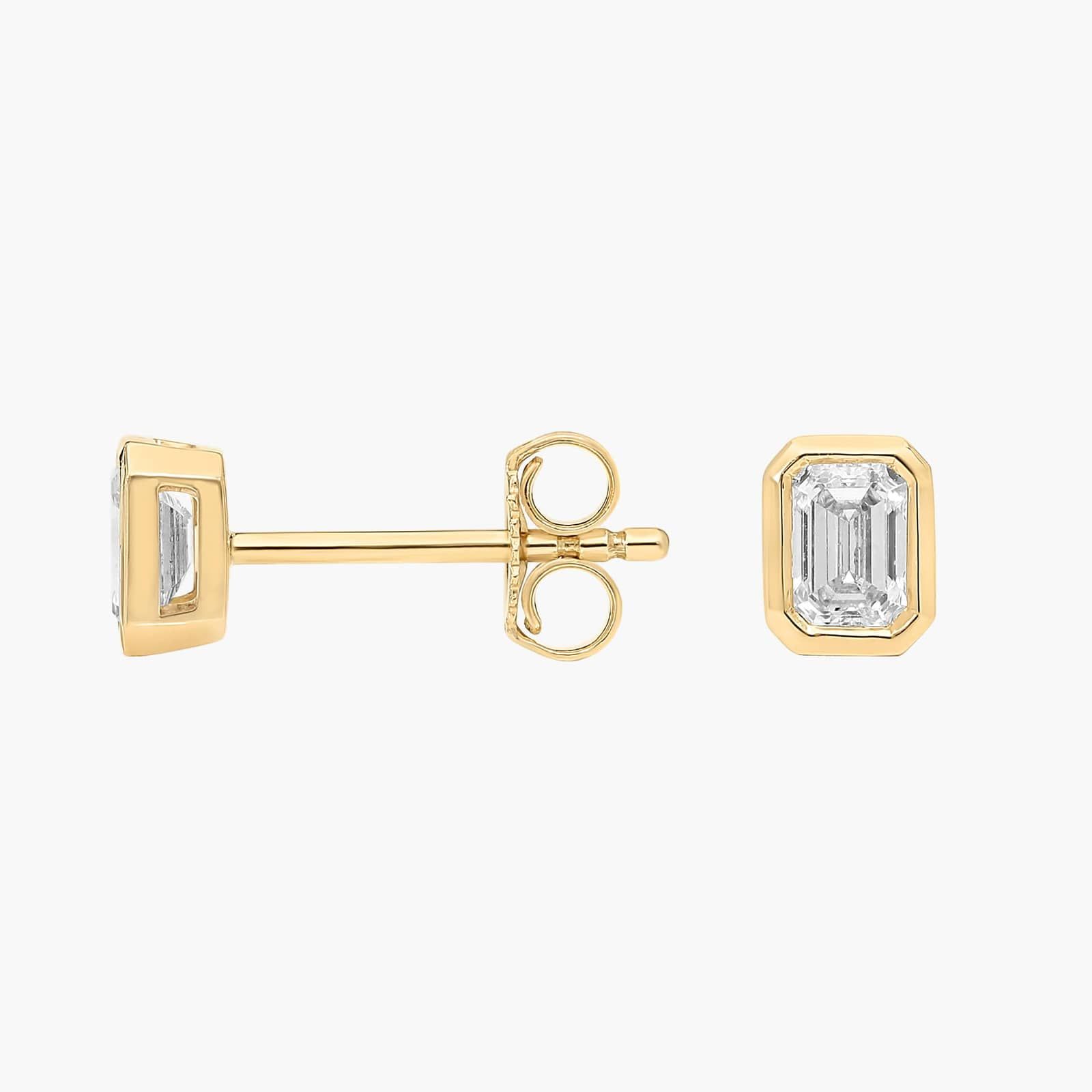 Bezel Set Emerald Cut Diamond Stud Earrings In 14K Yellow Gold (1/2 Ct. tw. - H-I / SI1-SI2) 2