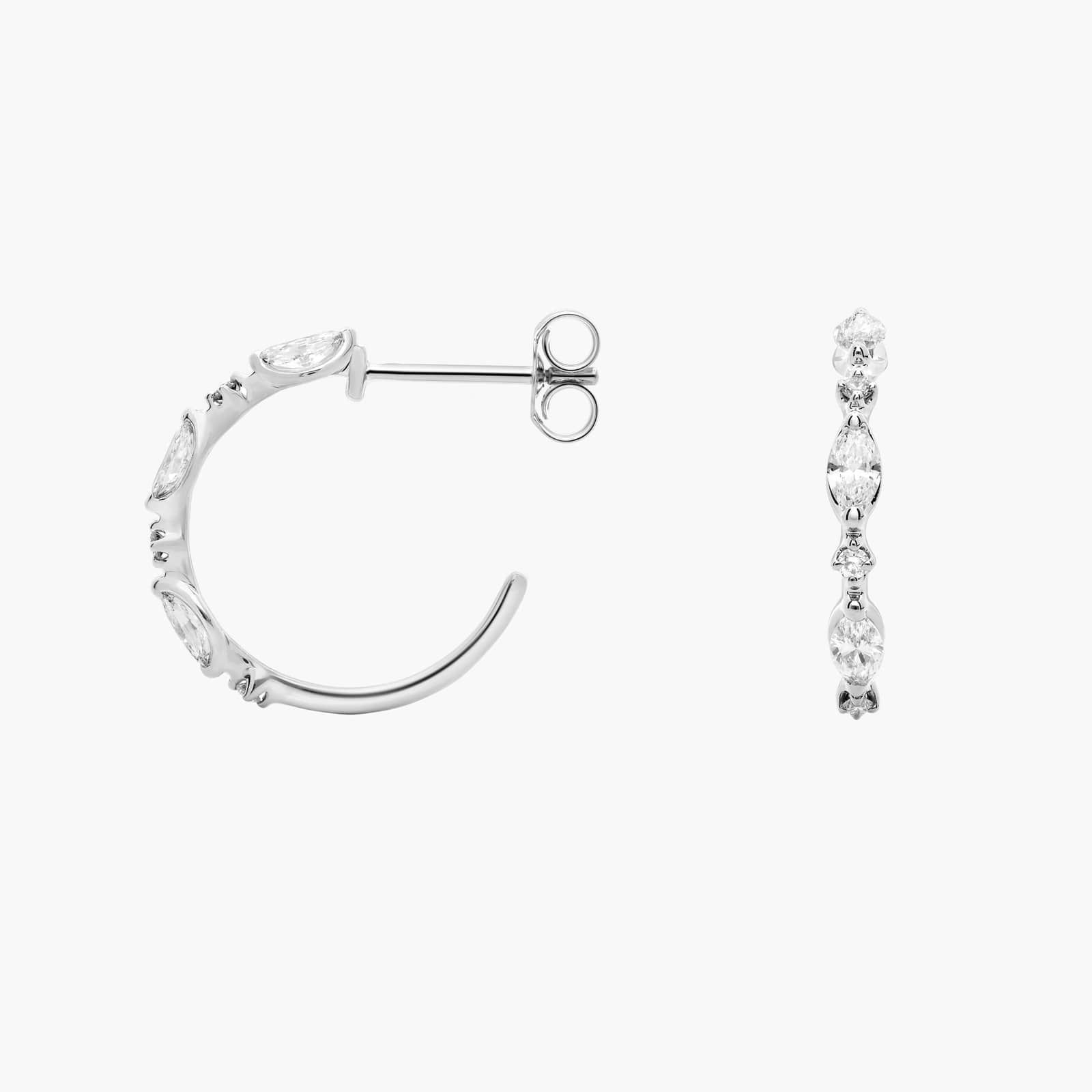 Marquise and Round Alternating Diamond J-Hoop Earrings in 14K White Gold 2