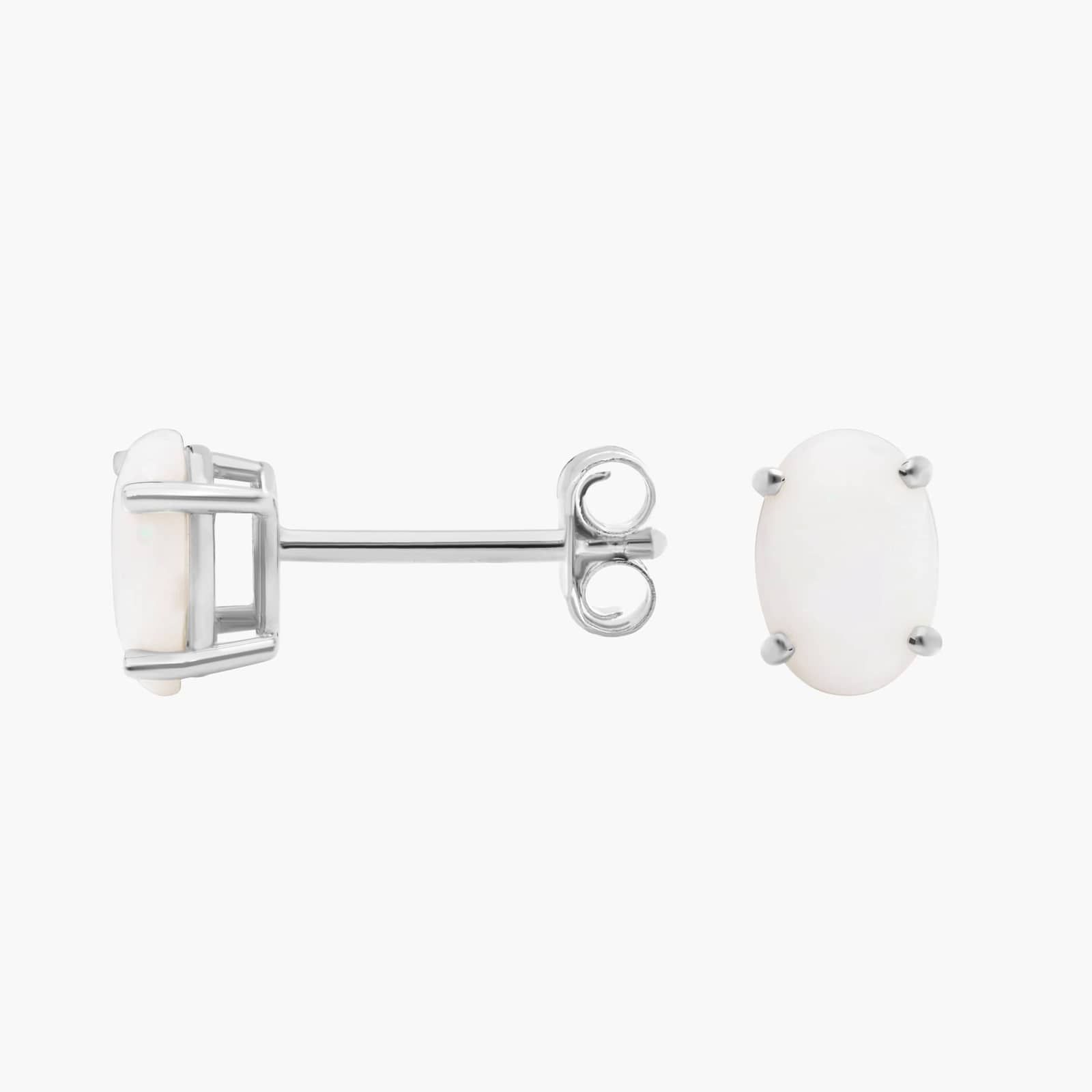 Oval Birthstone Opal Stud Earrings in 14K White Gold (7x5mm) 2