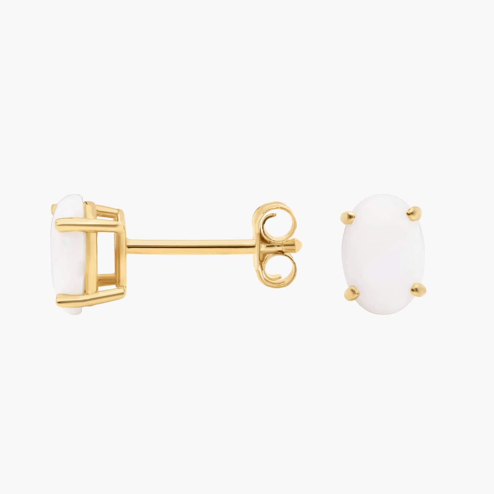 Oval Birthstone Opal Stud Earrings in 14K Yellow Gold (7x5mm) 2