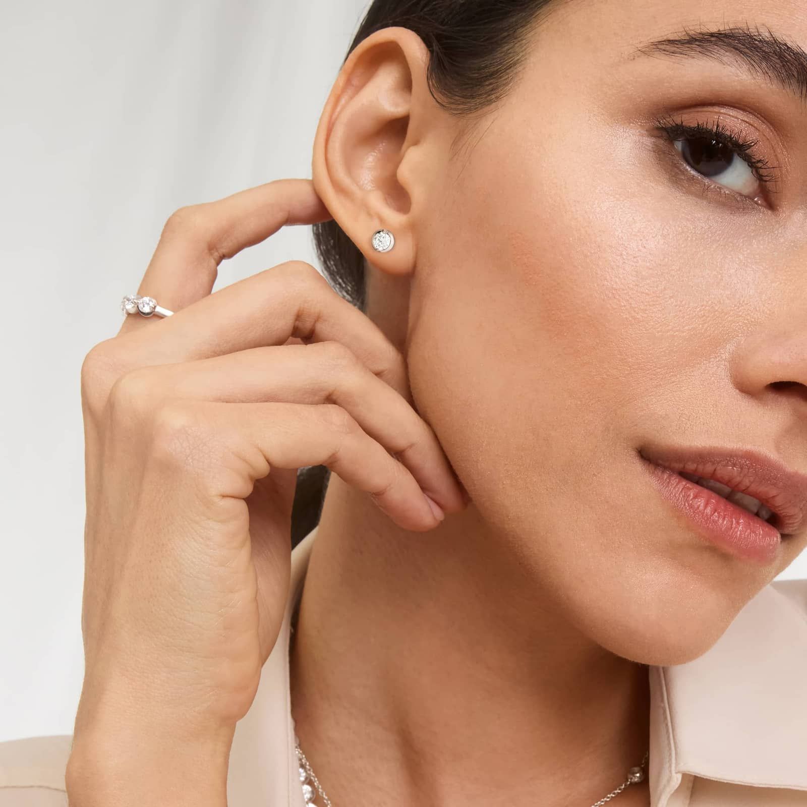 Illusion Stud Earrings With Lab-Grown Diamonds In 14K White Gold 4