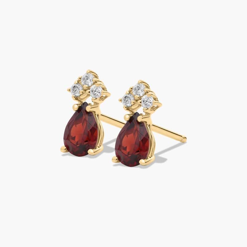 Pear Shape Garnet And Tri-Diamond Stud Earrings In 14K Yellow Gold By James Allen 2