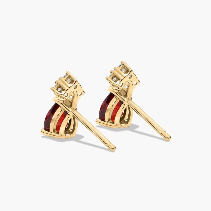Pear Shape Garnet And Tri-Diamond Stud Earrings In 14K Yellow Gold By James Allen 3