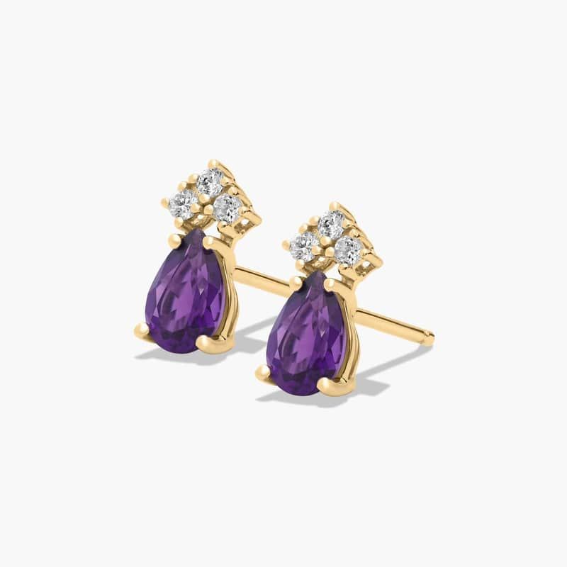 Pear Shape Amethyst And Tri-Diamond Stud Earrings In 14K Yellow Gold By James Allen 2