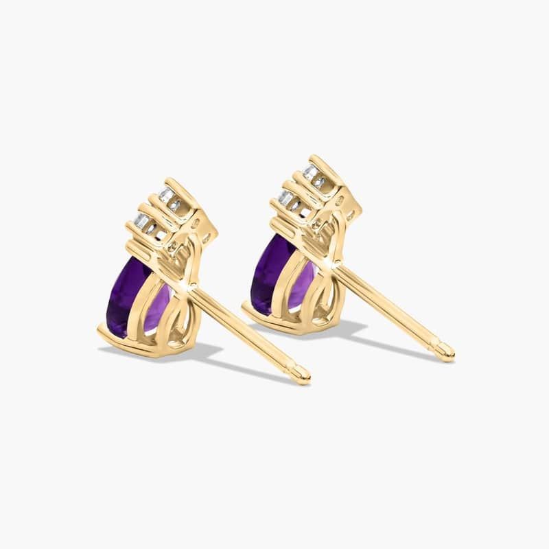 Pear Shape Amethyst And Tri-Diamond Stud Earrings In 14K Yellow Gold By James Allen 3
