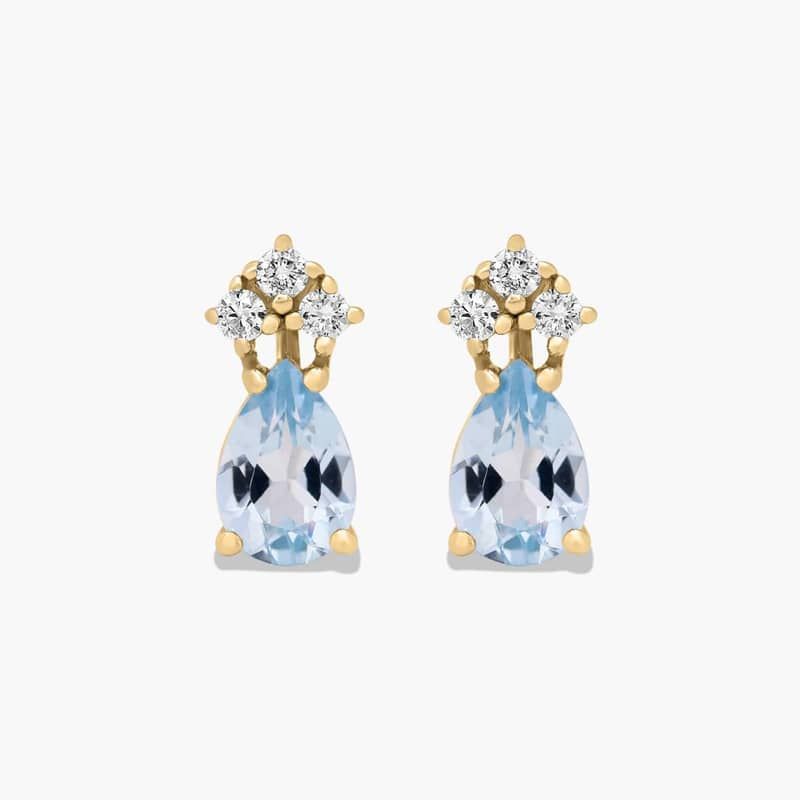 Pear Shape Aquamarine And Tri-Diamond Stud Earrings In 14K Yellow Gold By James Allen