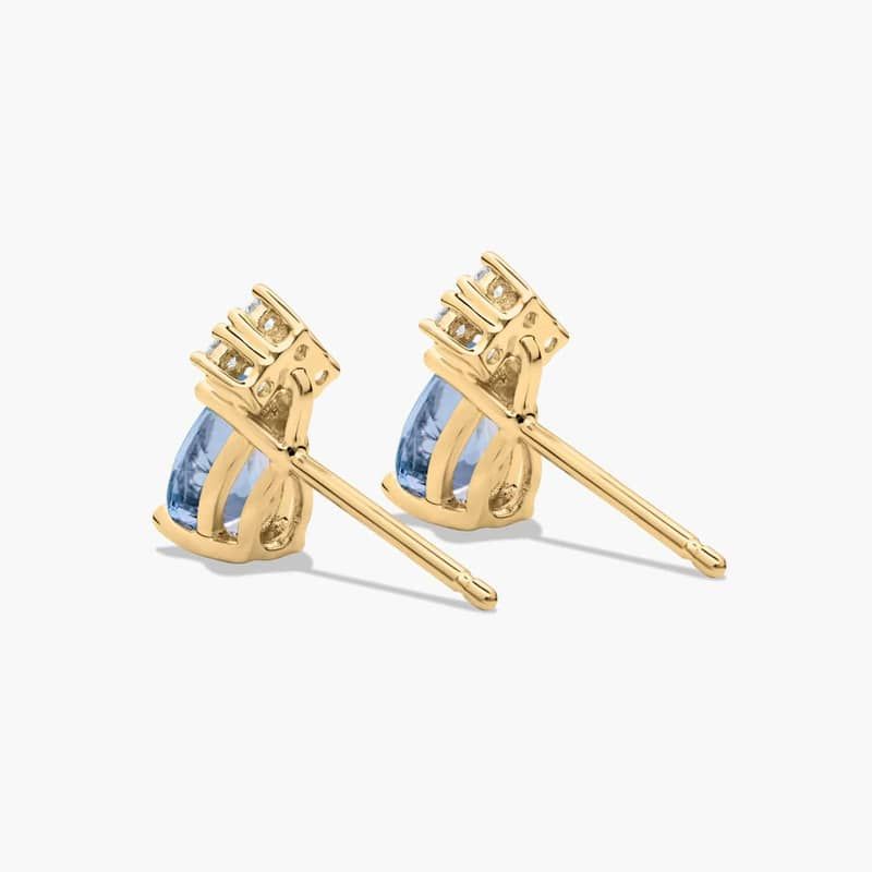 Pear Shape Aquamarine And Tri-Diamond Stud Earrings In 14K Yellow Gold By James Allen 3