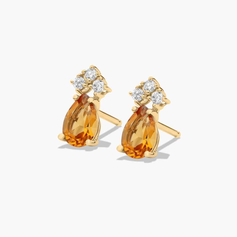 Pear Shape Citrine And Tri-Diamond Stud Earrings In 14K Yellow Gold By James Allen 2