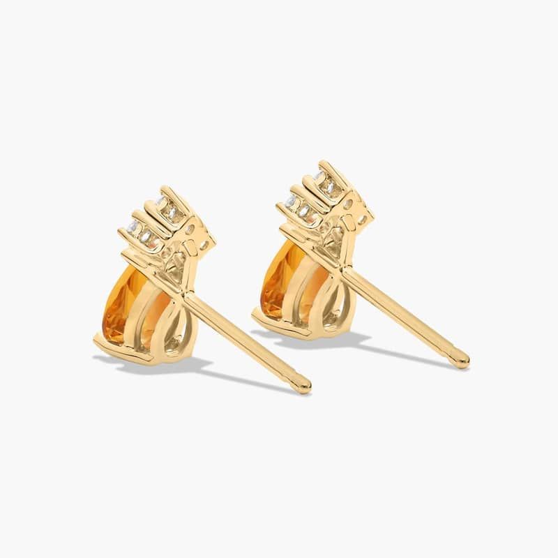 Pear Shape Citrine And Tri-Diamond Stud Earrings In 14K Yellow Gold By James Allen 3